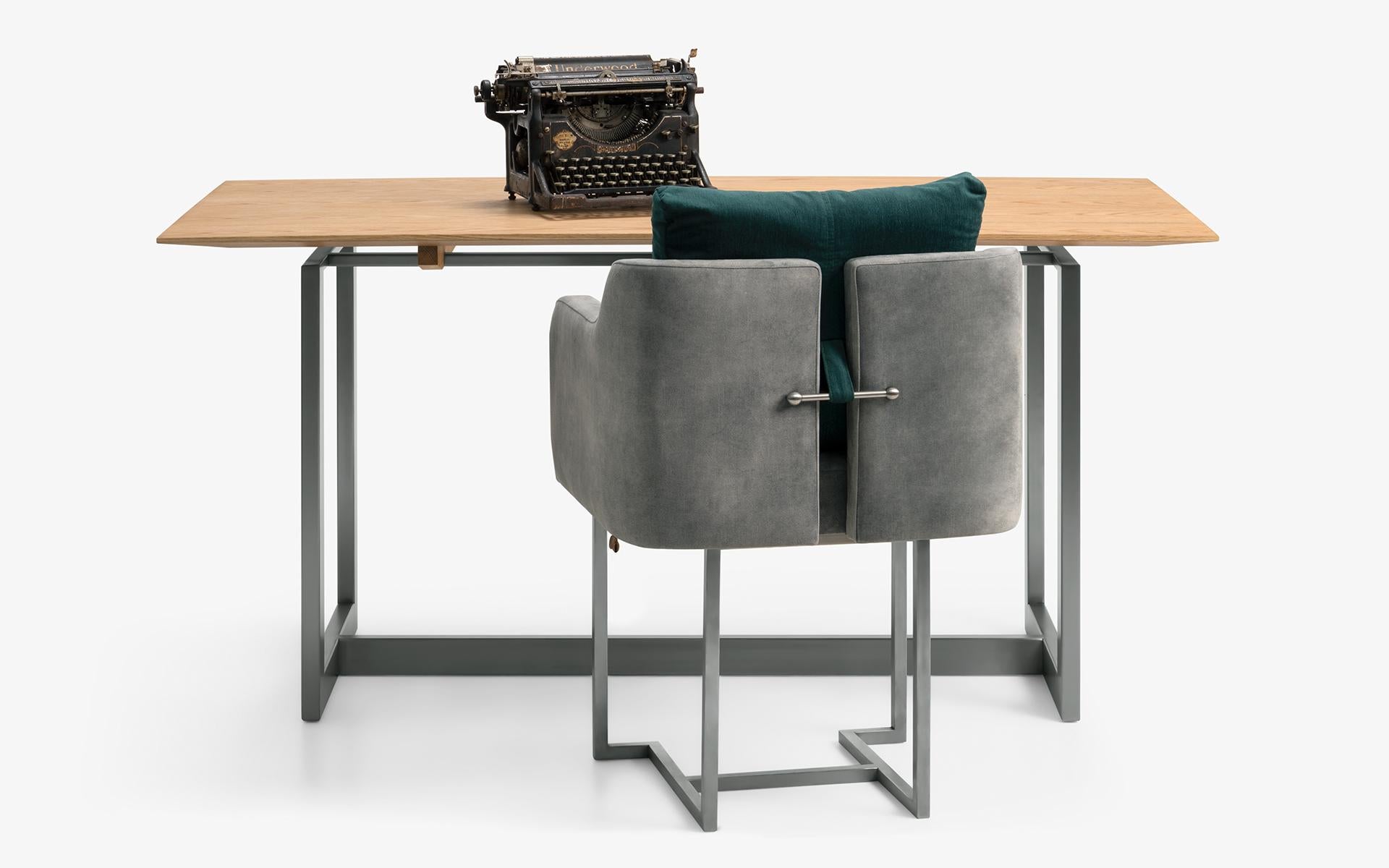 Metal Rōsu Study Desk, Oak Veneer Table Top For Sale