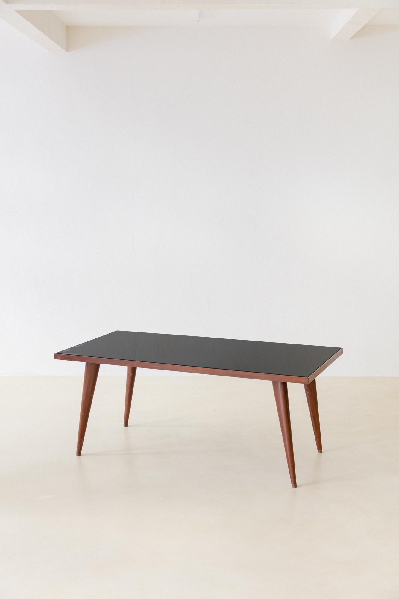 Mid-Century Modern Rosewood Dining Table with Glass Top, Joaquim Tenreiro, 1947, Midcentury Brazil For Sale
