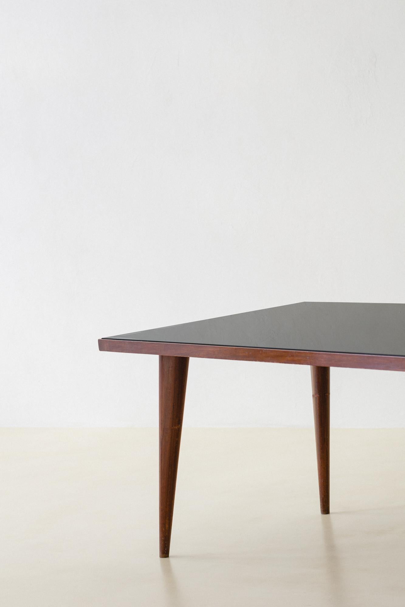 Rosewood Dining Table with Glass Top, Joaquim Tenreiro, 1947, Midcentury Brazil For Sale 1
