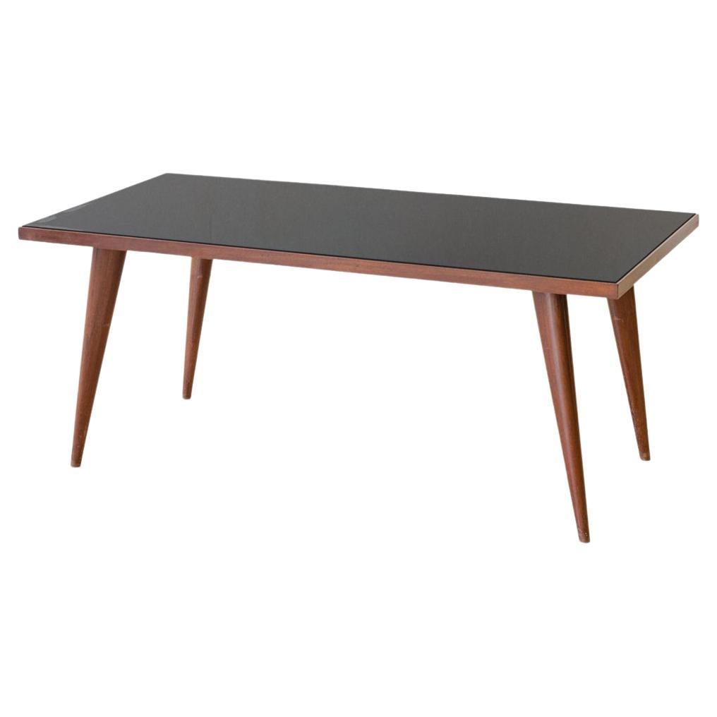 Rosewood Dining Table with Glass Top, Joaquim Tenreiro, 1947, Midcentury Brazil For Sale