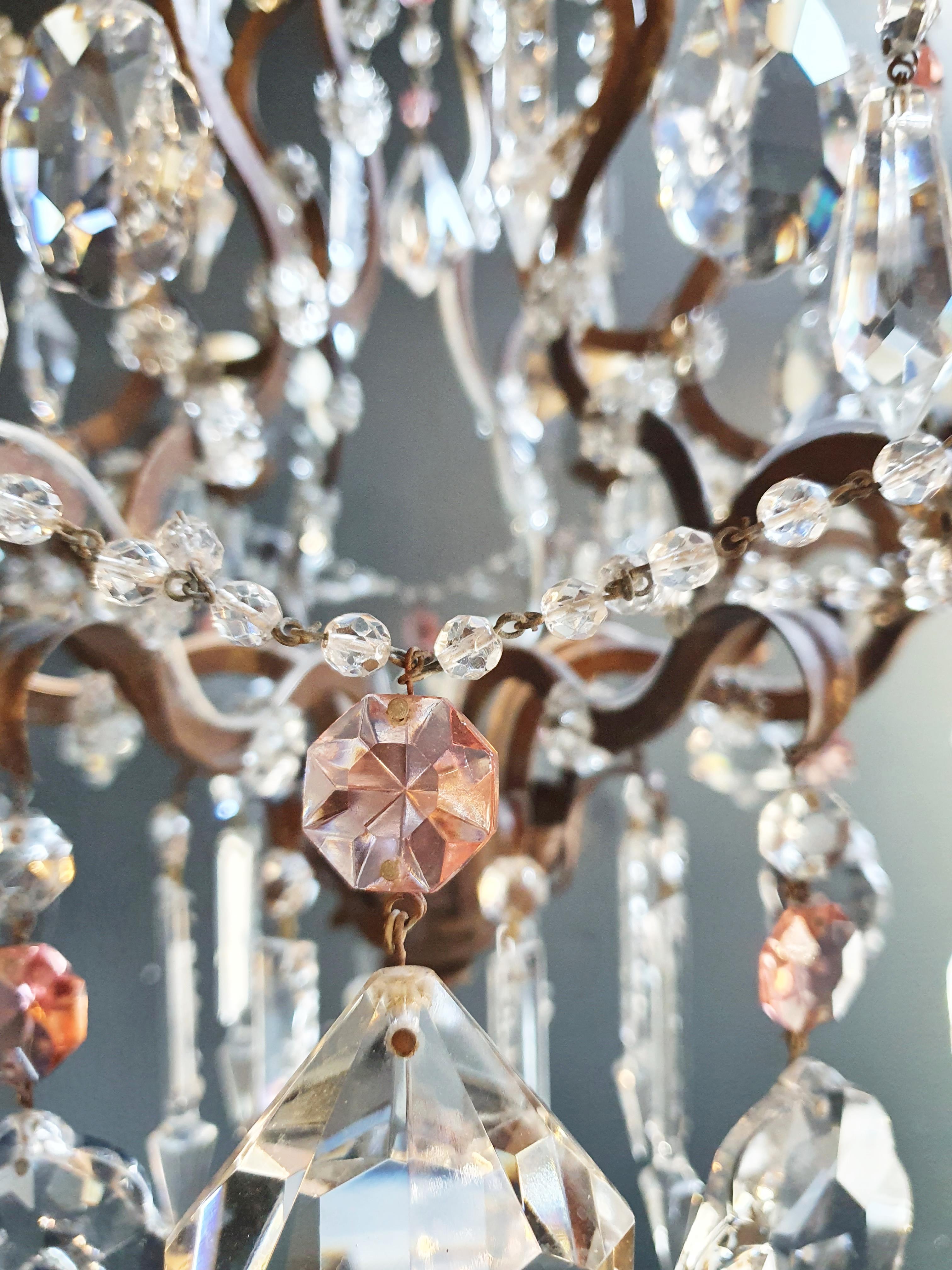 Rosy Crystal Antique Chandelier Ceiling Florentiner Lustre Art Nouveau 3
