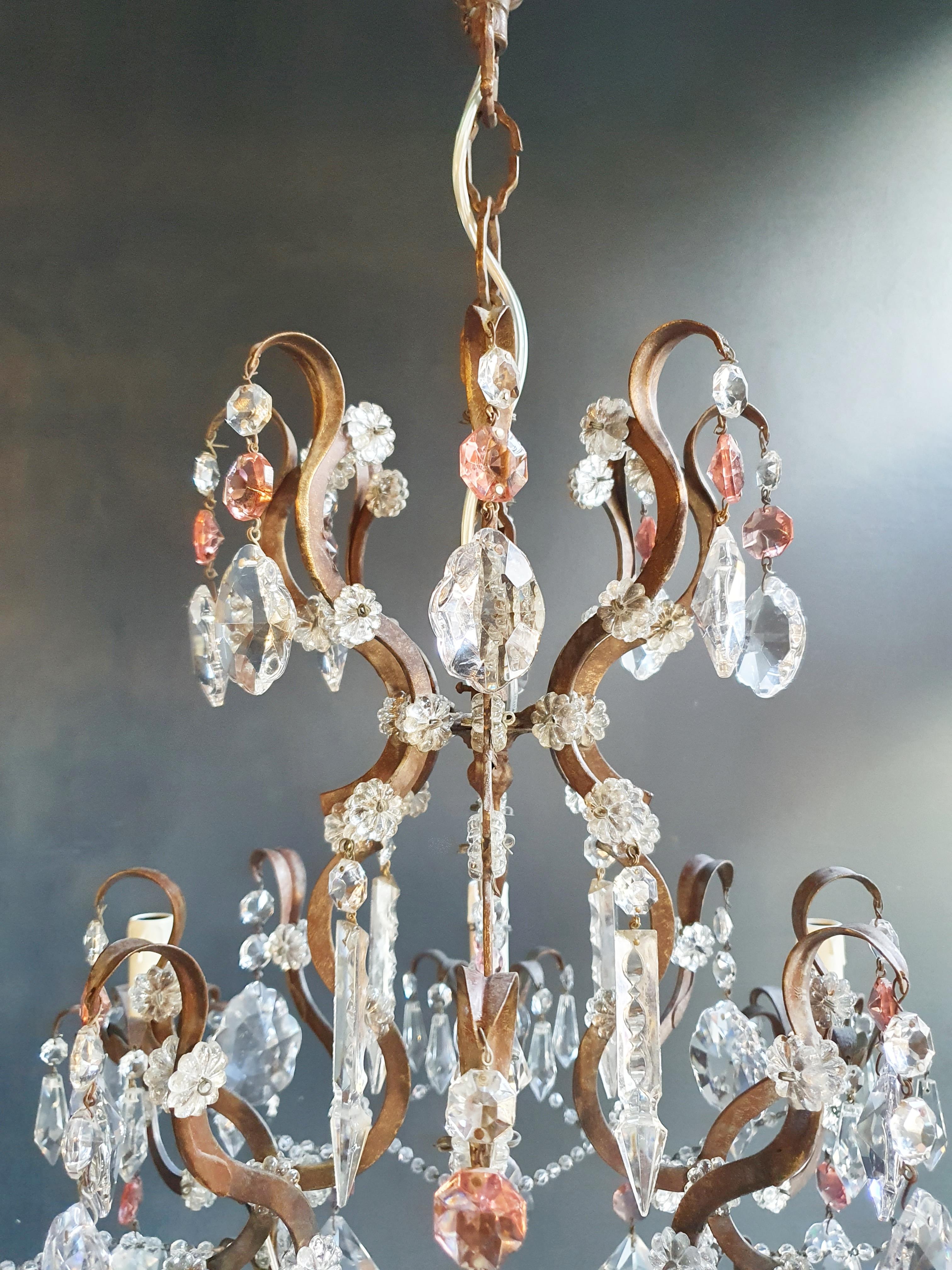 Rosy Crystal Antique Chandelier Ceiling Florentiner Lustre Art Nouveau In Good Condition In Berlin, DE
