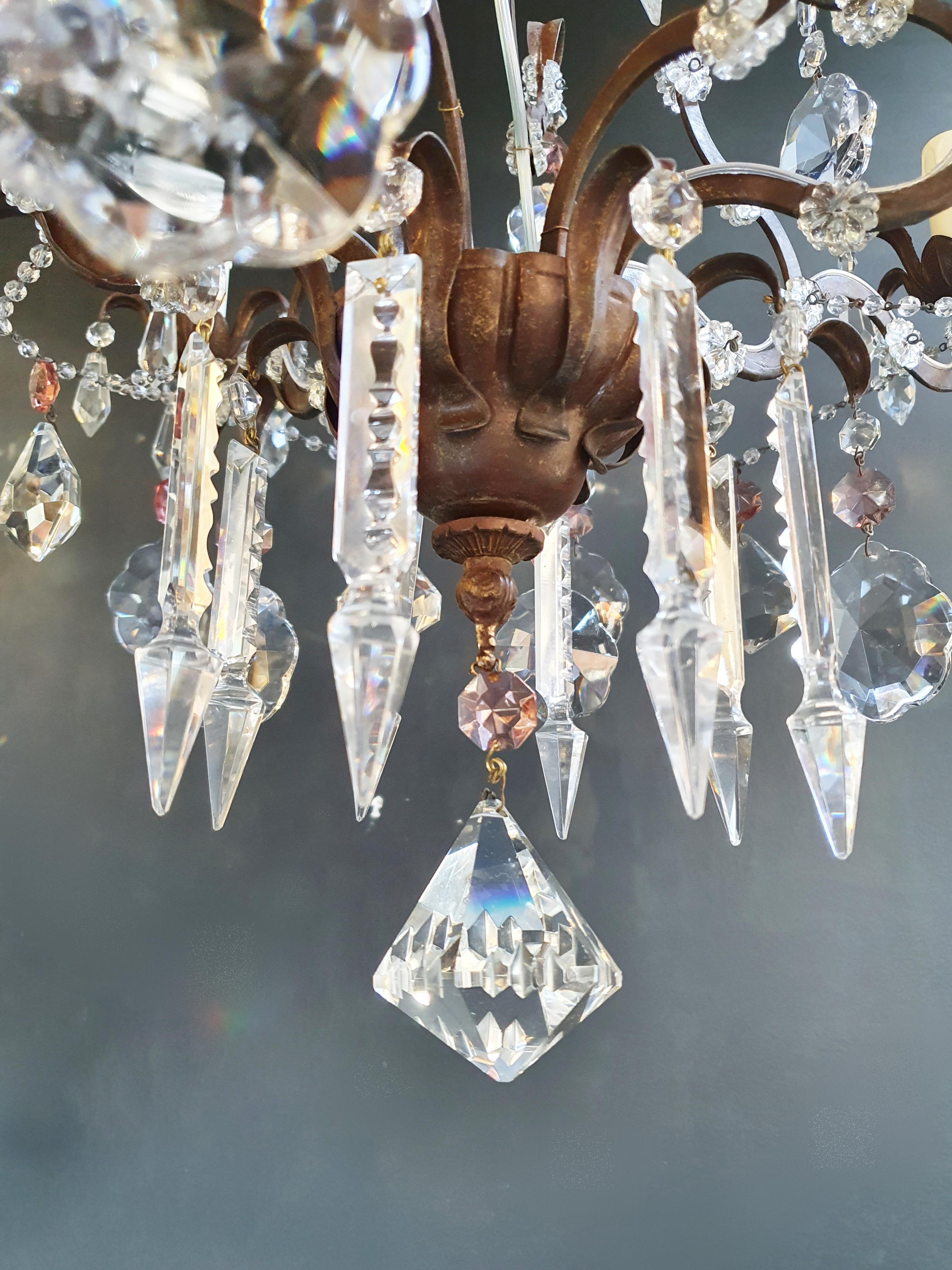 Brass Rosy Crystal Antique Chandelier Ceiling Florentiner Lustre Art Nouveau