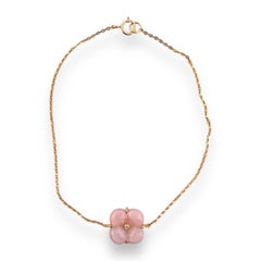 Rosy Mother Of Pearl Clover Natural Diamond Bracelet 18K Gold