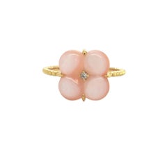 Rosy Perlmutt Kleeblatt Natürlicher Diamantring 18K Gelbgold