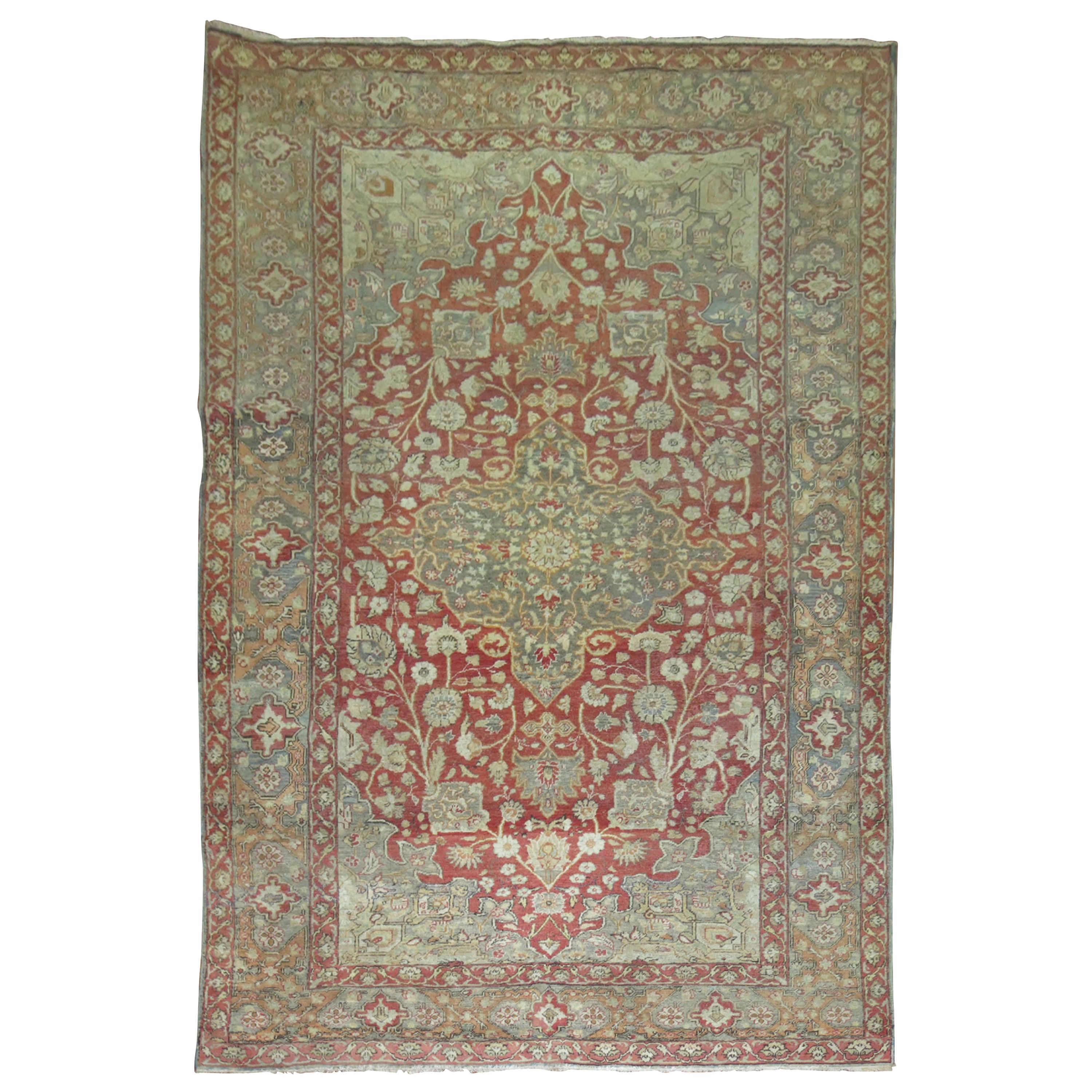 Rosy Red and Gray Antique Turkish Sivas Carpet For Sale