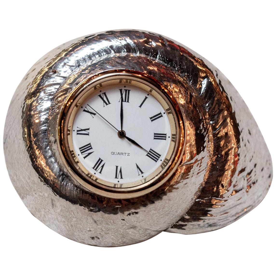 Silvered Rosy Top Sea Shell with Clock by Creel and Gow
