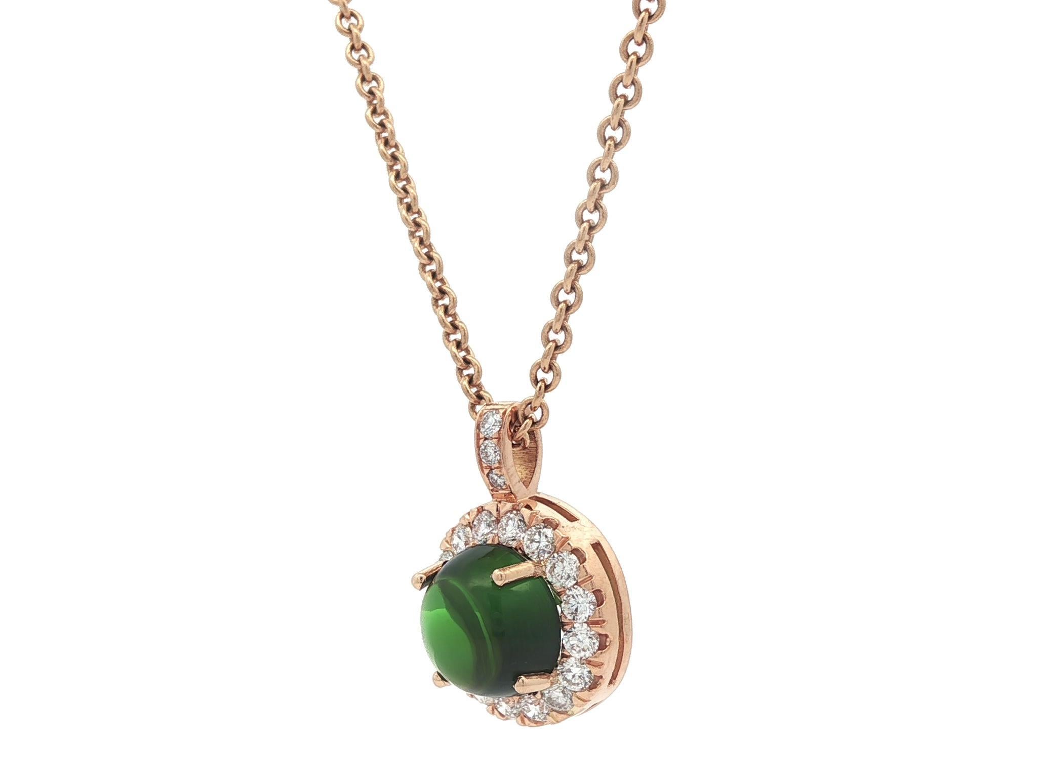 Collana con ciondolo a raggiera in oro giallo rosato di alta qualità con tormalina verde e diamanti in vendita 3
