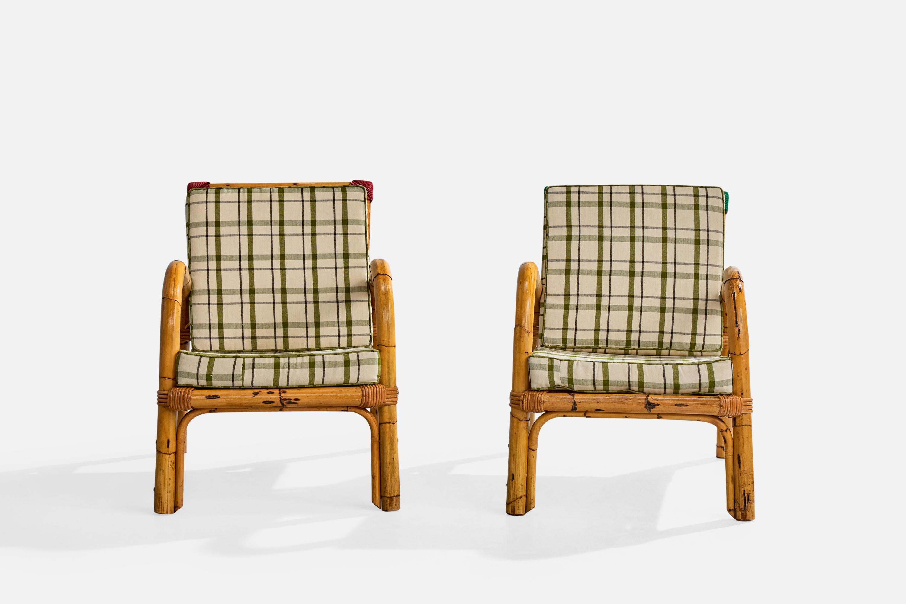Rotan, chaises longues, bambou, rotin, tissu, Italie, années 1950 en vente 3
