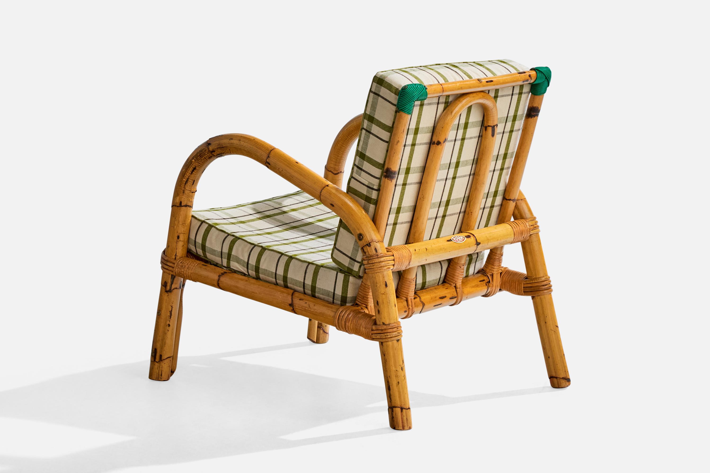 Rotan, chaises longues, bambou, rotin, tissu, Italie, années 1950 en vente 5