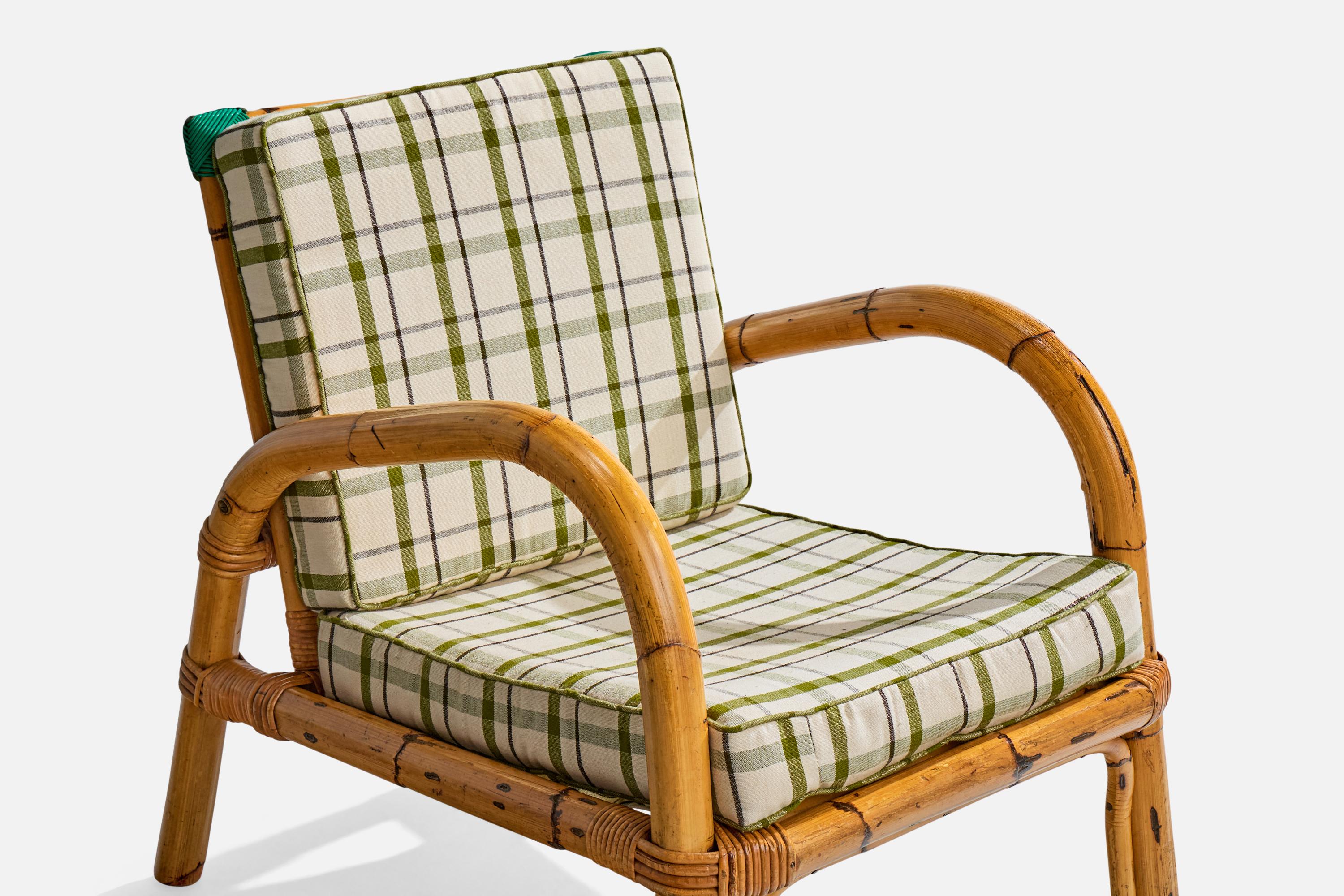 Rotan, chaises longues, bambou, rotin, tissu, Italie, années 1950 en vente 7