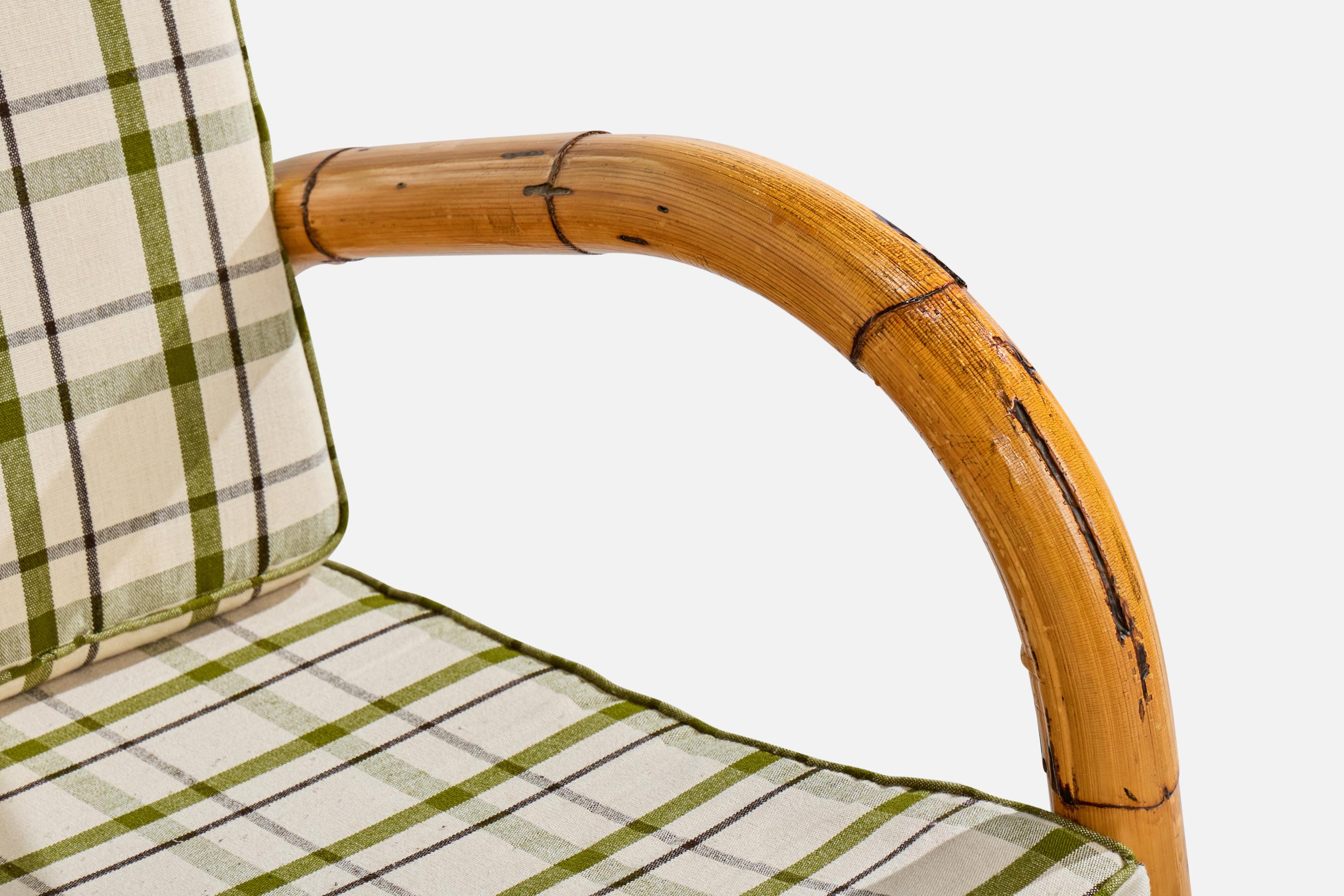italien Rotan, chaises longues, bambou, rotin, tissu, Italie, années 1950 en vente