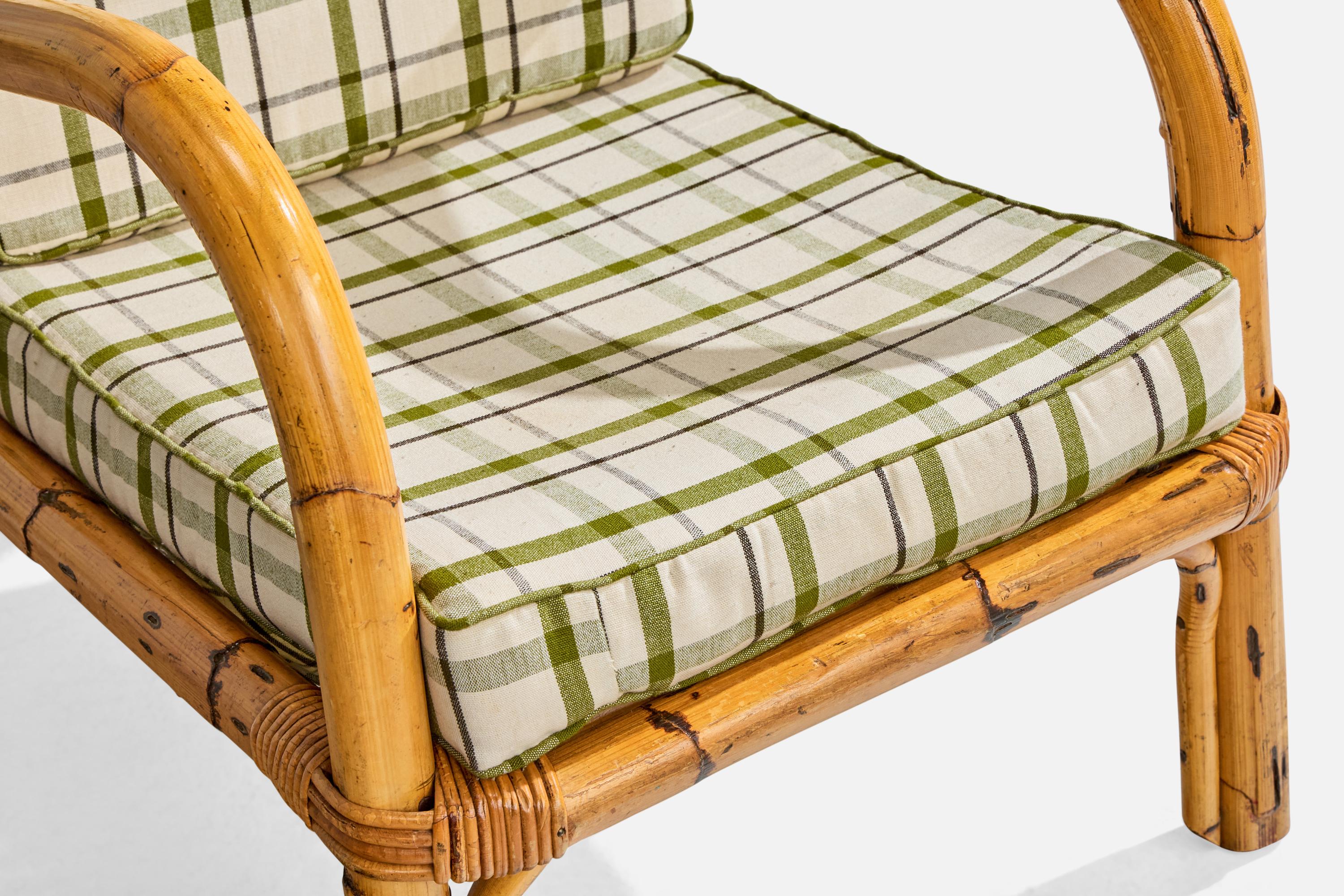 Rotan, chaises longues, bambou, rotin, tissu, Italie, années 1950 Bon état - En vente à High Point, NC
