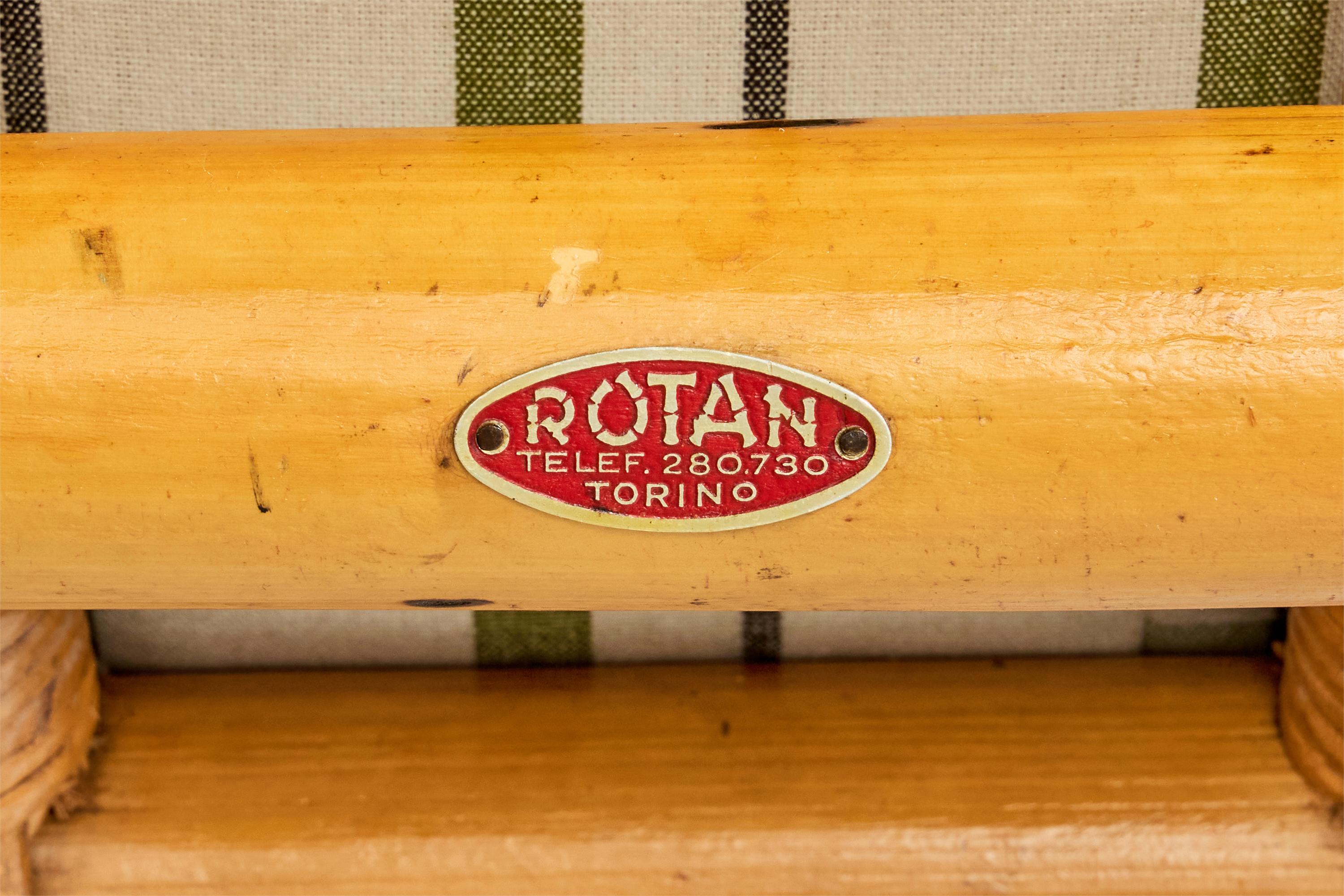 Rotan, chaises longues, bambou, rotin, tissu, Italie, années 1950 en vente 1