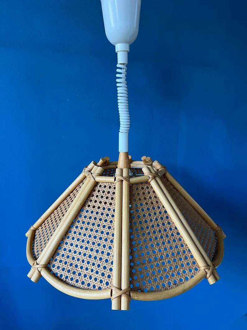 Lampe à suspension rotative style Boho en rotin, lampe vintage en bambou, 1970 en vente 2