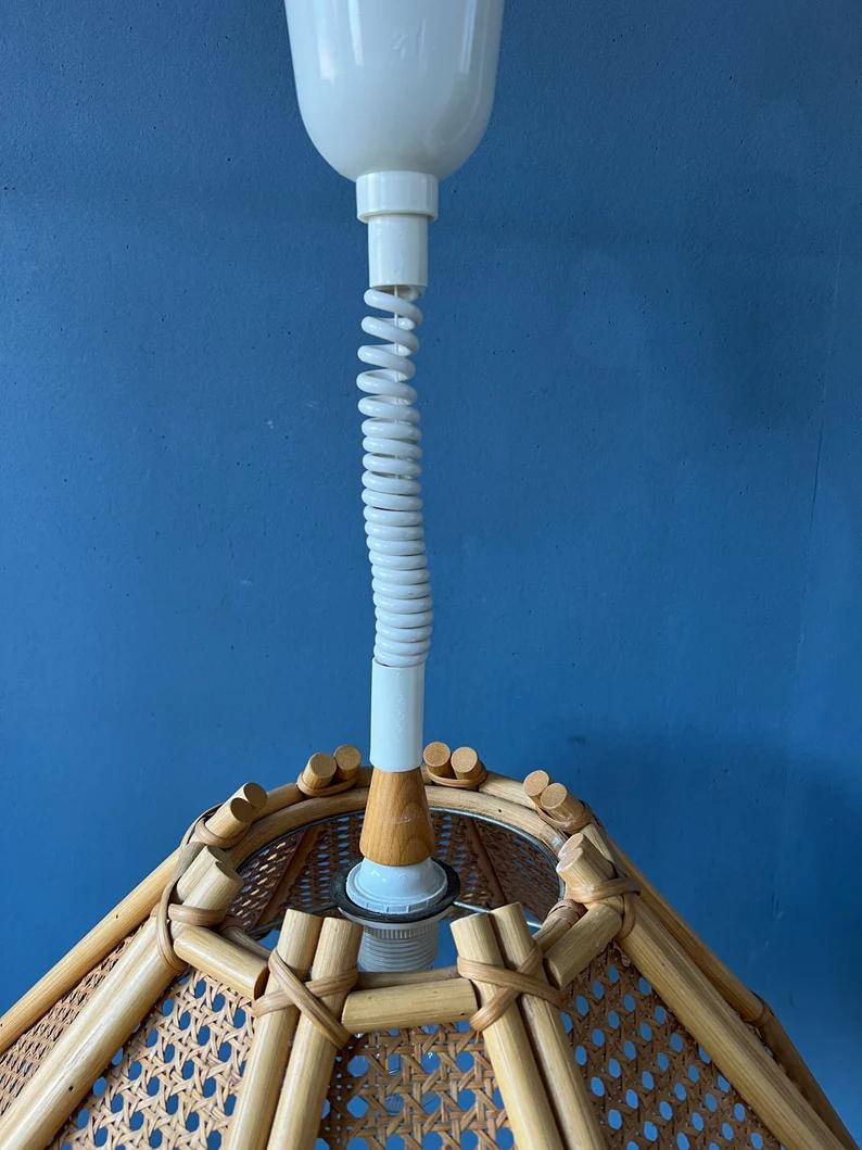 Lampe à suspension rotative style Boho en rotin, lampe vintage en bambou, 1970 en vente 4