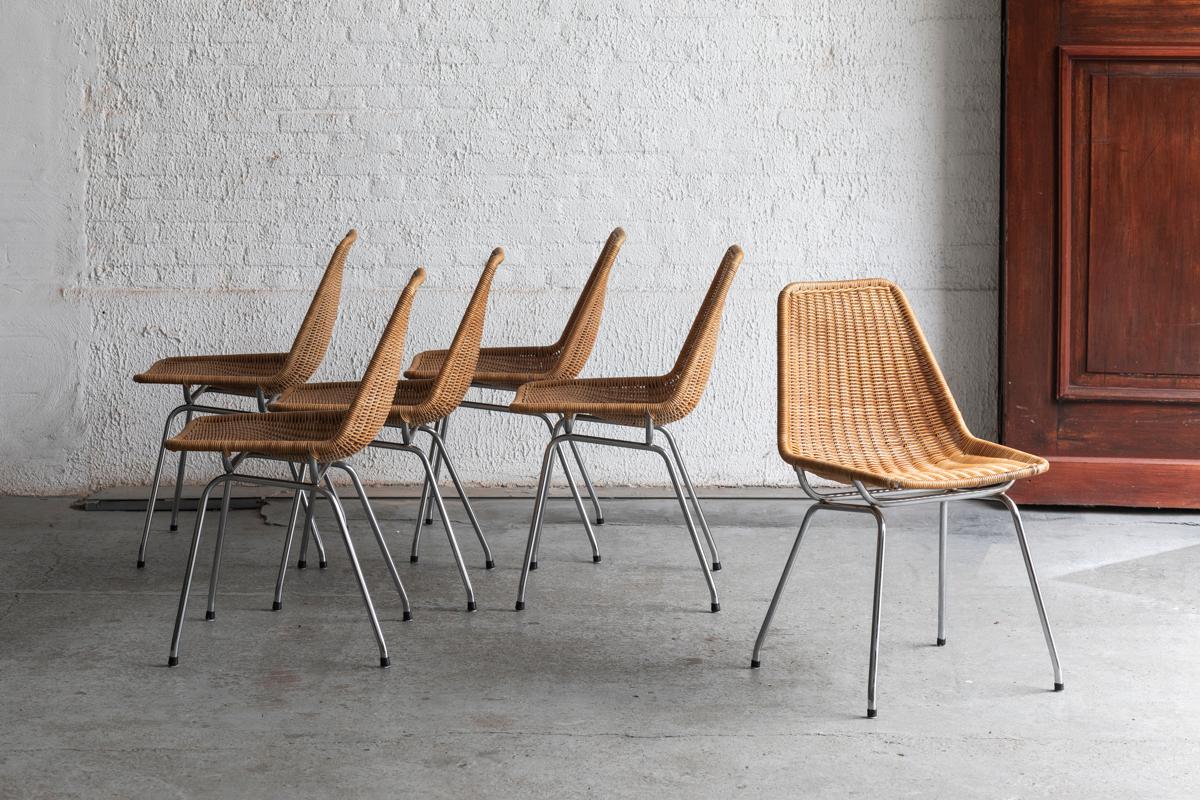 Mid-Century Modern Rotanhuis Set of 6 Rattan Dining Chairs, Dutch design, 1960s