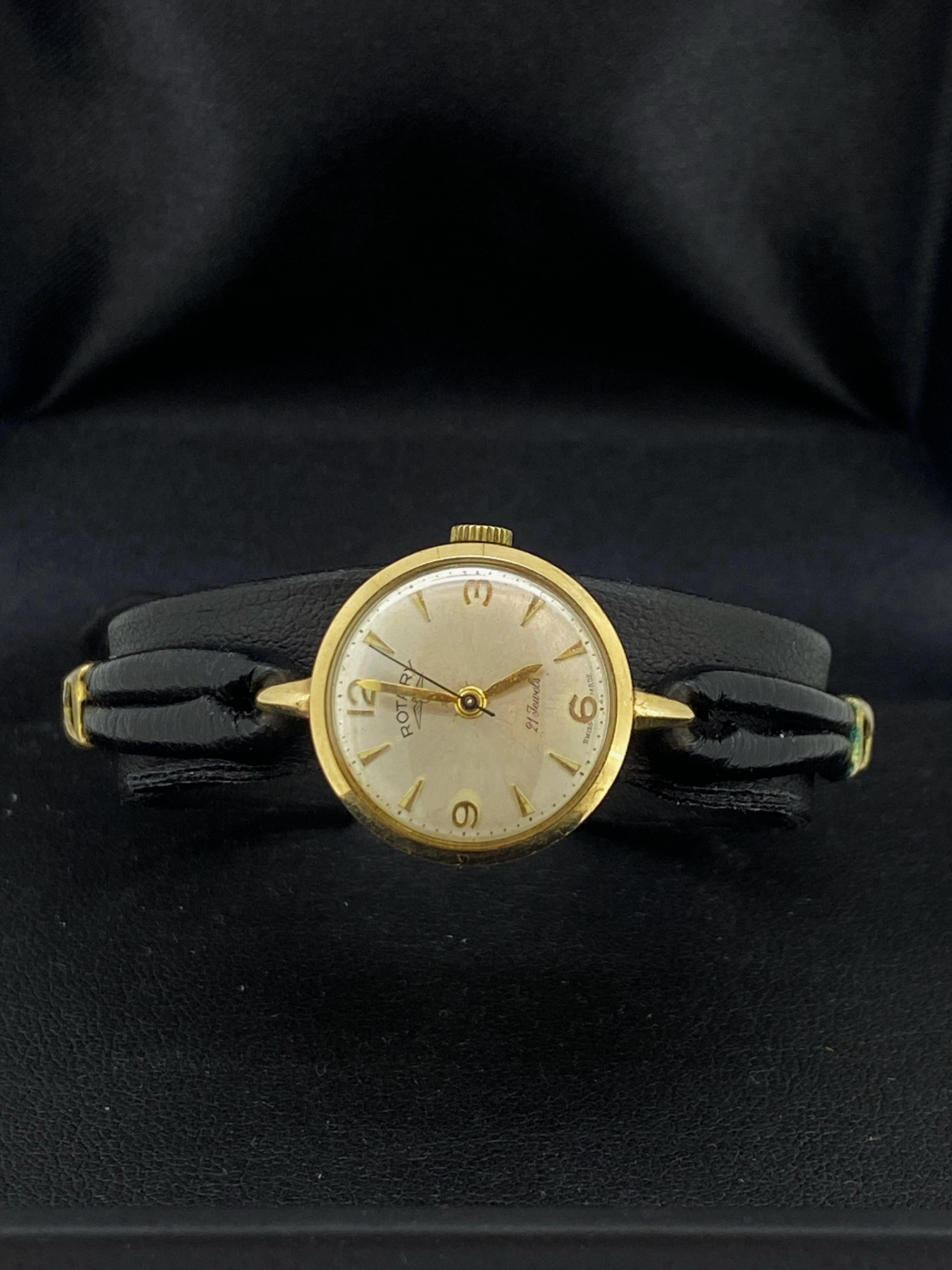Women's Rotary 9K Yellow Gold Swiss Manual 21 jewels Single Lug Cocktail Ladies' Watch