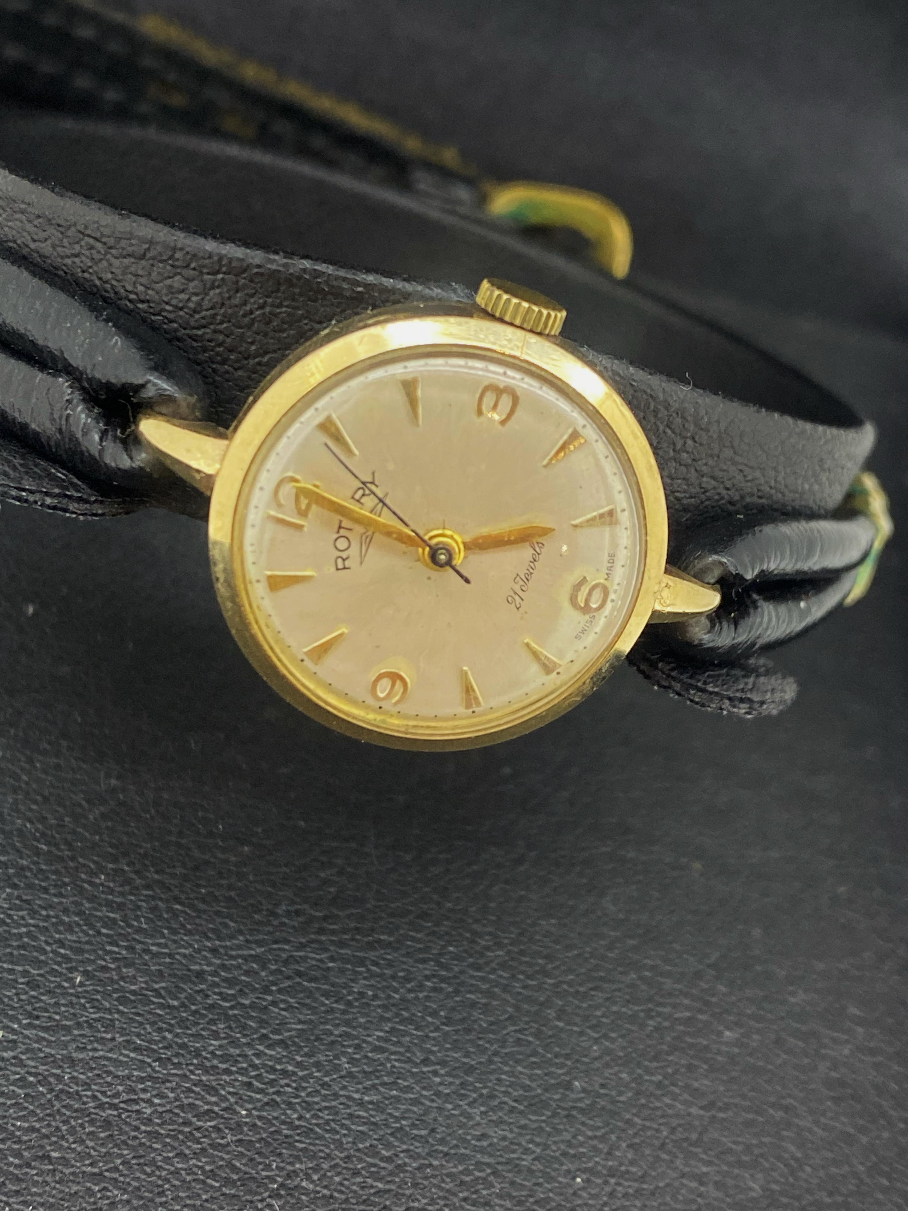 Rotary 9K Yellow Gold Swiss Manual 21 jewels Single Lug Cocktail Ladies' Watch 2