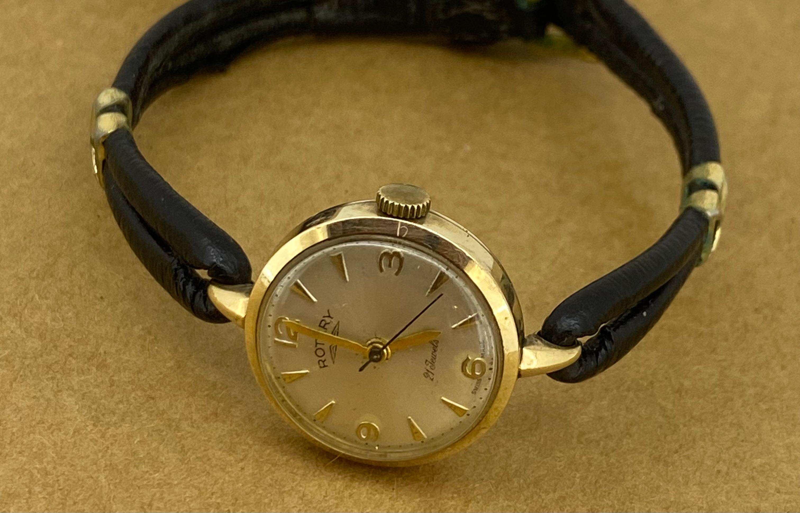 Rotary 9K Yellow Gold Swiss Manual 21 jewels Single Lug Cocktail Ladies' Watch 4
