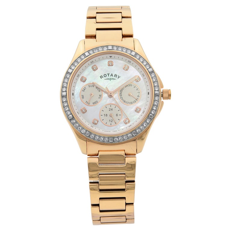Rotary Swarovski Accent Rose Gold Tone MOP Dial Quartz Womens Watch  LB00069/41 For Sale at 1stDibs