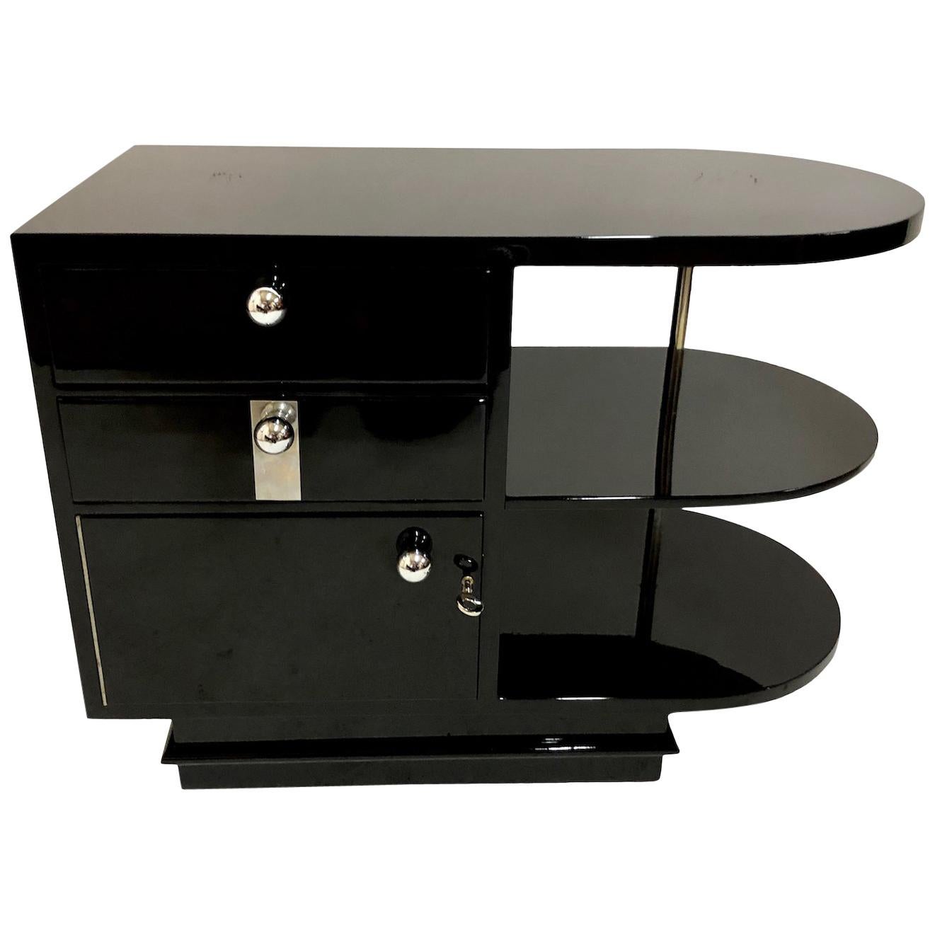 Rotatable Black Lacquer Art Deco Bar Furniture from France of the 1930s For Sale