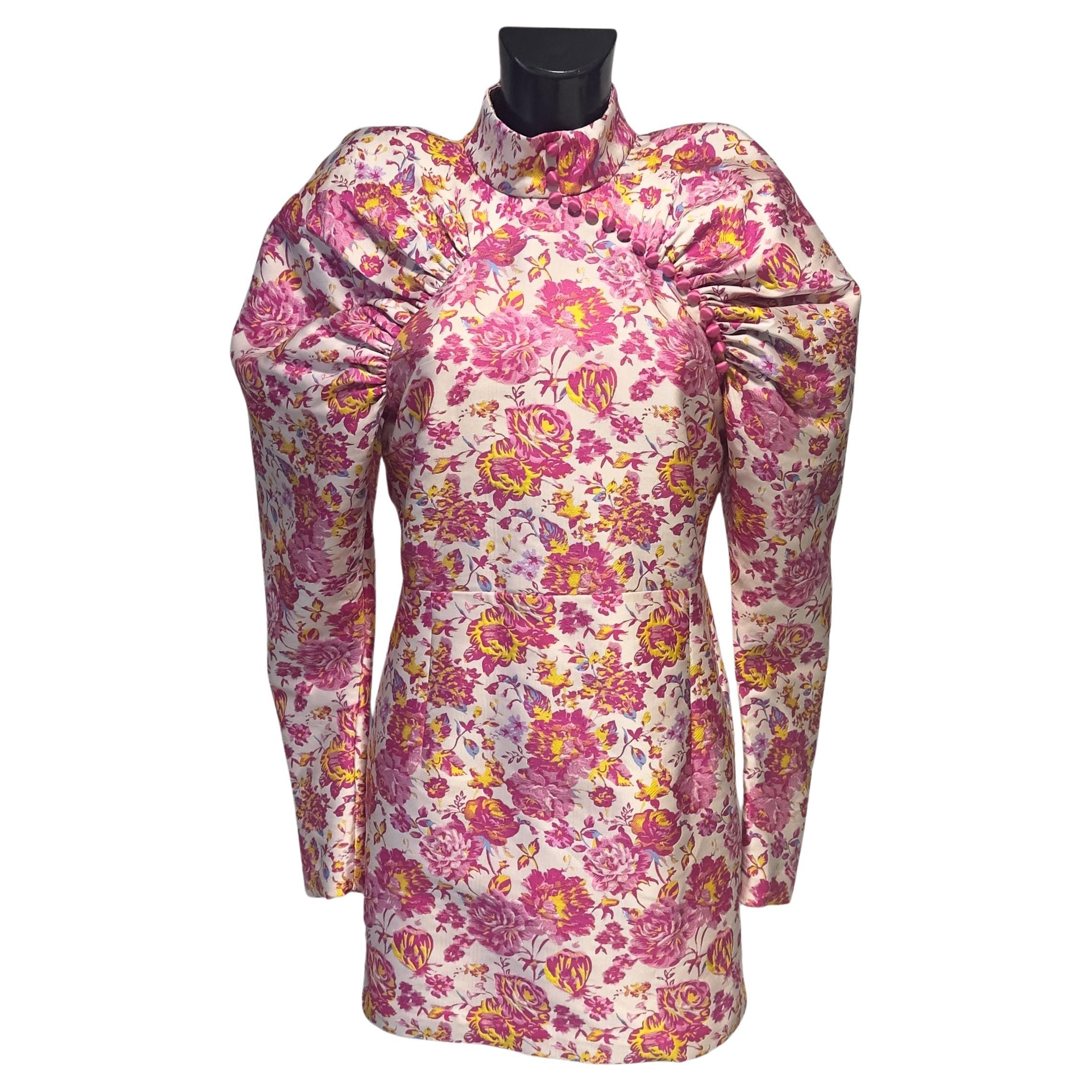 Rotate Birger Christensen – Mini Dress Broccato Floreale con Maniche Sculpted For Sale