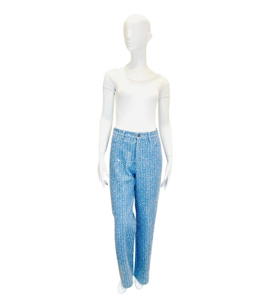 Rotate Birger Christensen Sequined Embellished Cotton Trousers
Light blue straight leg trousers detailed with sequin embellishment throughout.
Featuring belt loops and five pocket design. Rrp £230
Size – 12UK
Condition – Very Good (Brand new, with