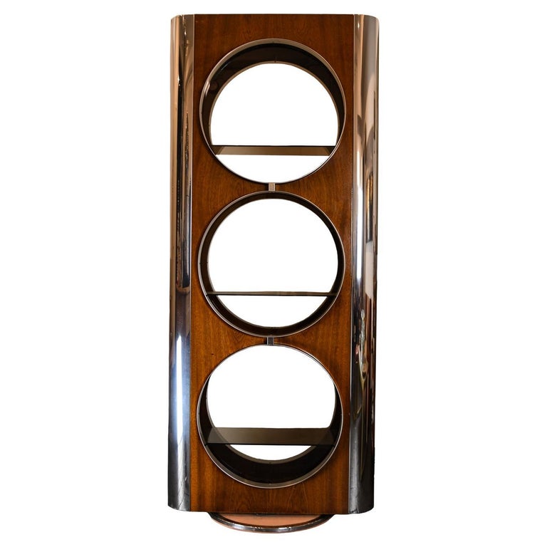 Rotating 1970's French Display Case in Rosewood, Stainless Steel and