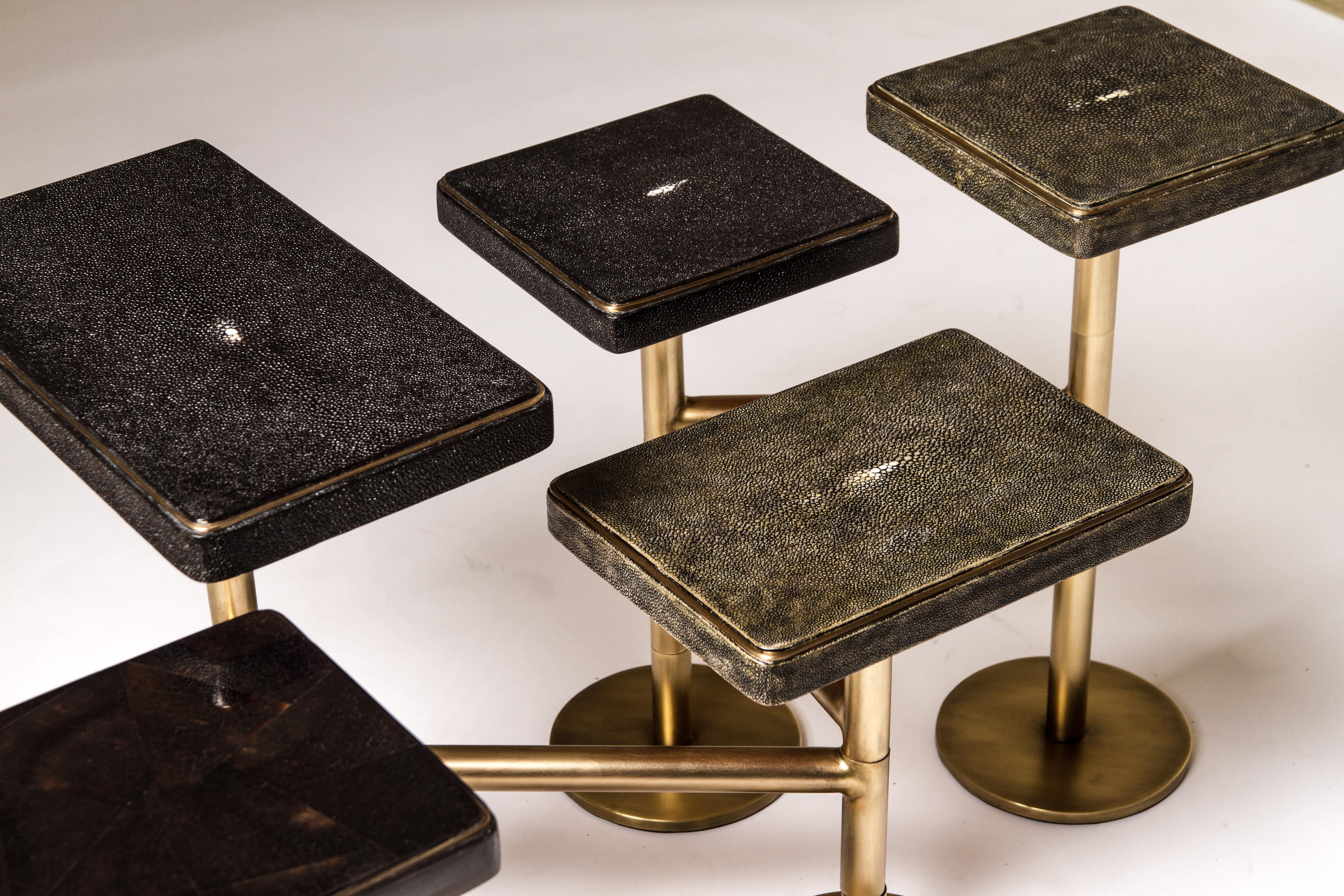Art Deco Rotating 5-Top Coffee Table in Shagreen & Bronze-Patina Brass by Kifu Paris