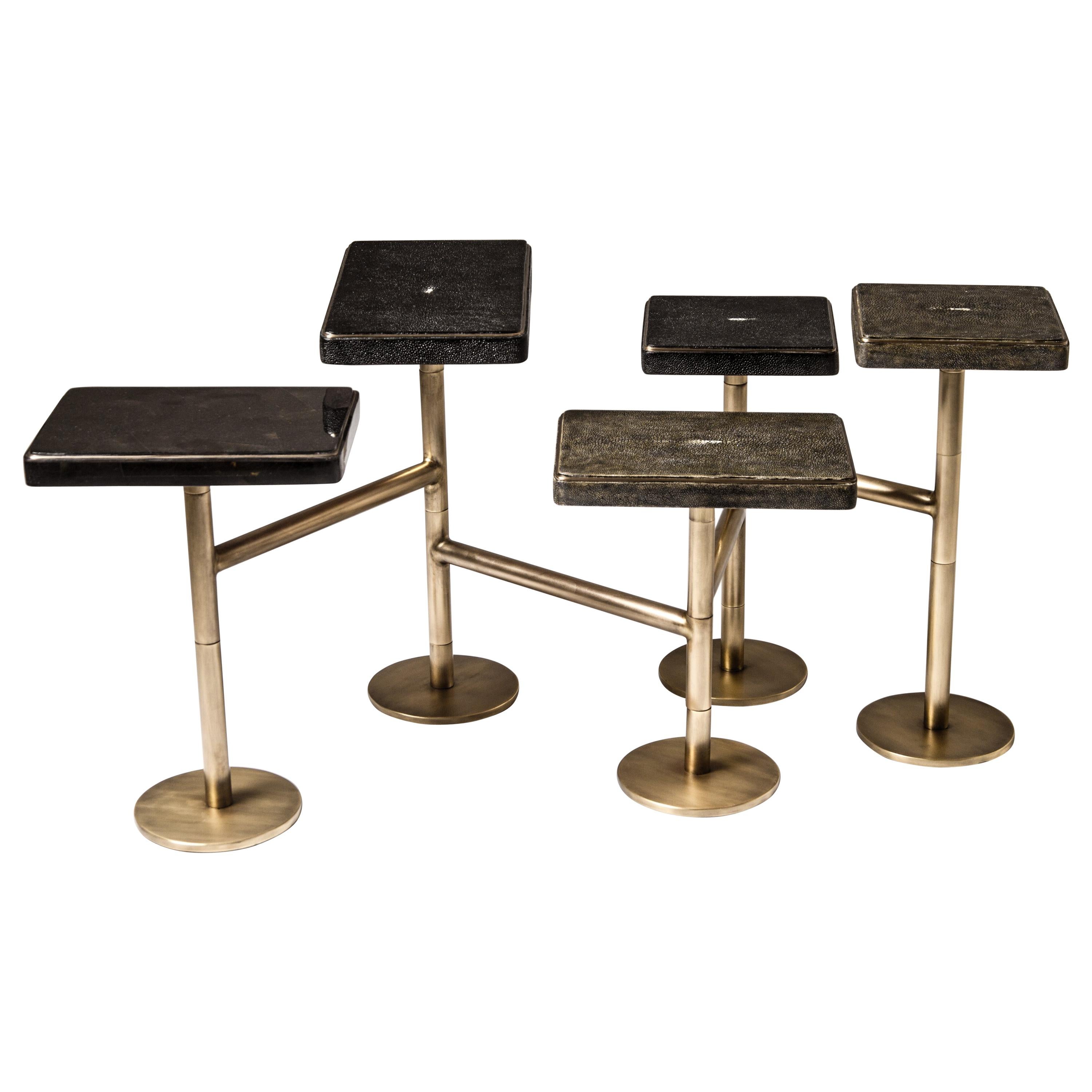 Rotating 5-Top Coffee Table in Shagreen & Bronze-Patina Brass by Kifu Paris