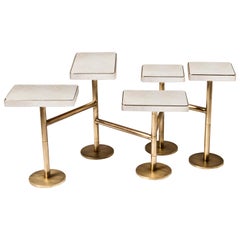 Rotating 5-Top Coffee Table in White Shagreen Bronze-Patina Brass by Kifu Paris
