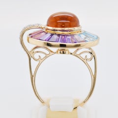 Anello girevole da 8,77 carati in oro 14K con pietre preziose arcobaleno, citrino cabochon e diamanti
