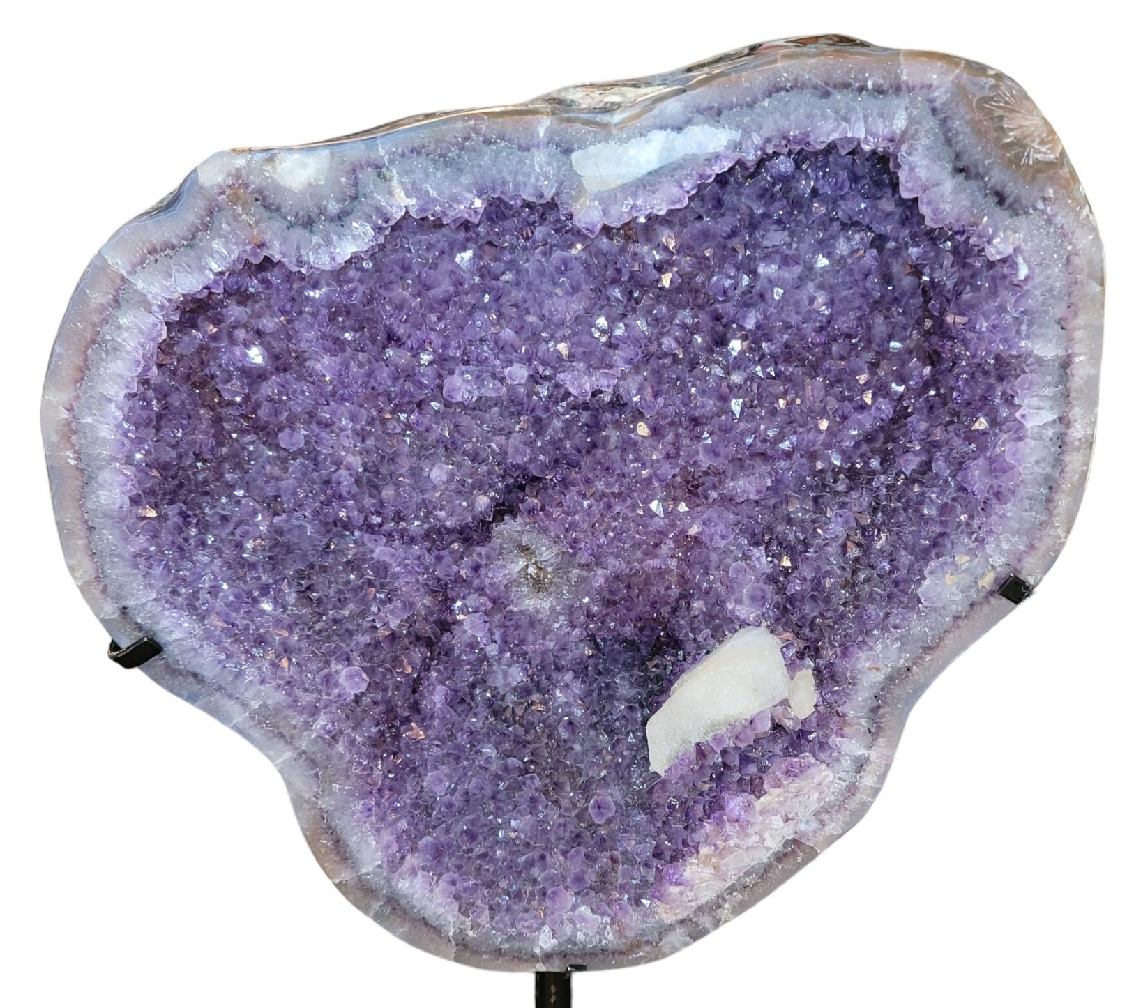 Mid-Century Modern Rotating Agate Geode With Amethyst Crystals For Sale