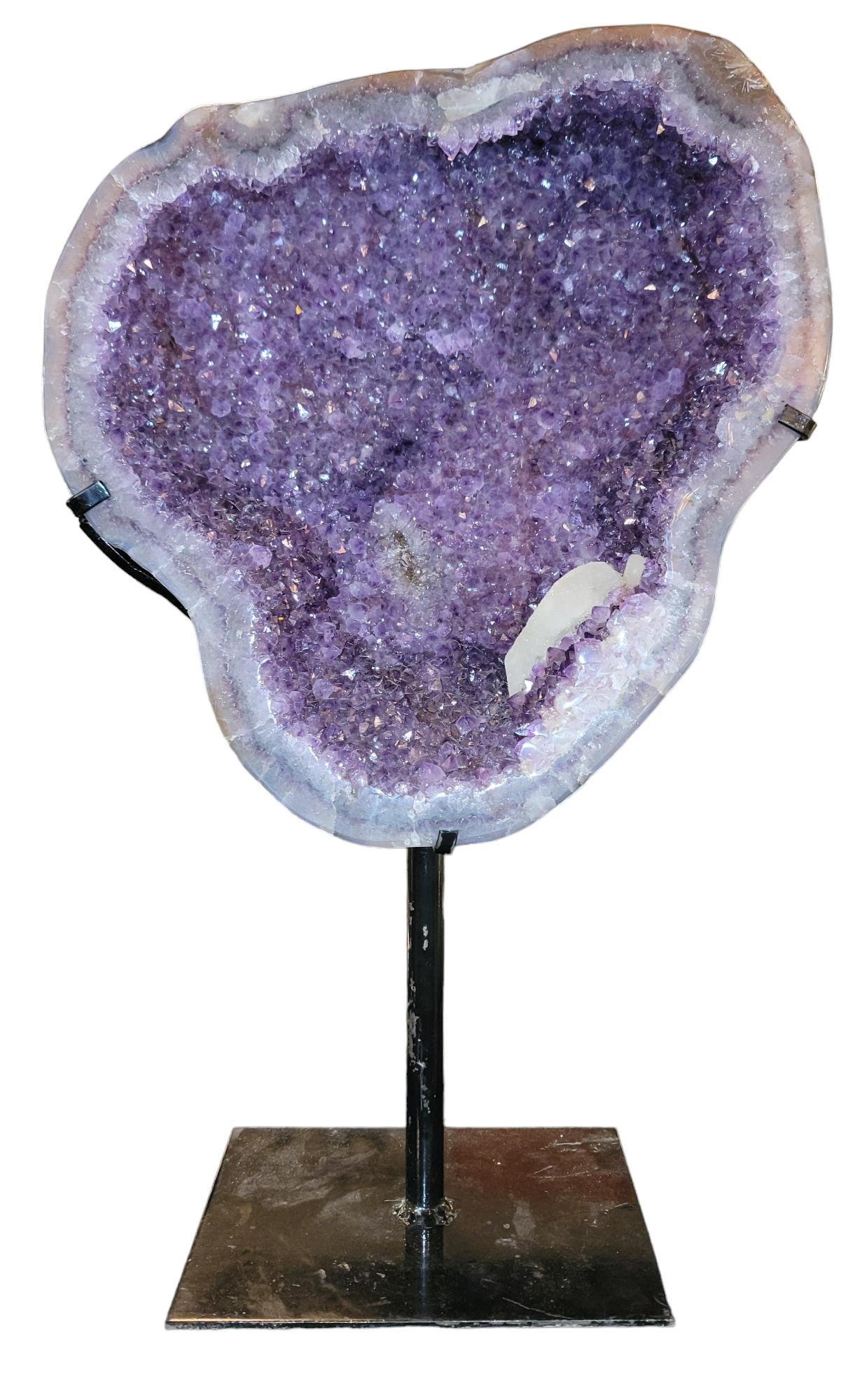 Brazilian Rotating Agate Geode With Amethyst Crystals For Sale