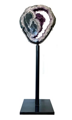 Rotating Amethyst Crystal Slab with Green and Purple Hues