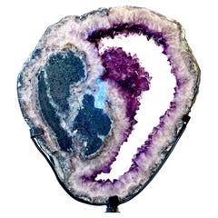 Rotating Amethyst Crystal Slab with Green and Purple Hues