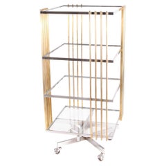 Vintage Rotating Bookcase in Chromed Metal and Brass 