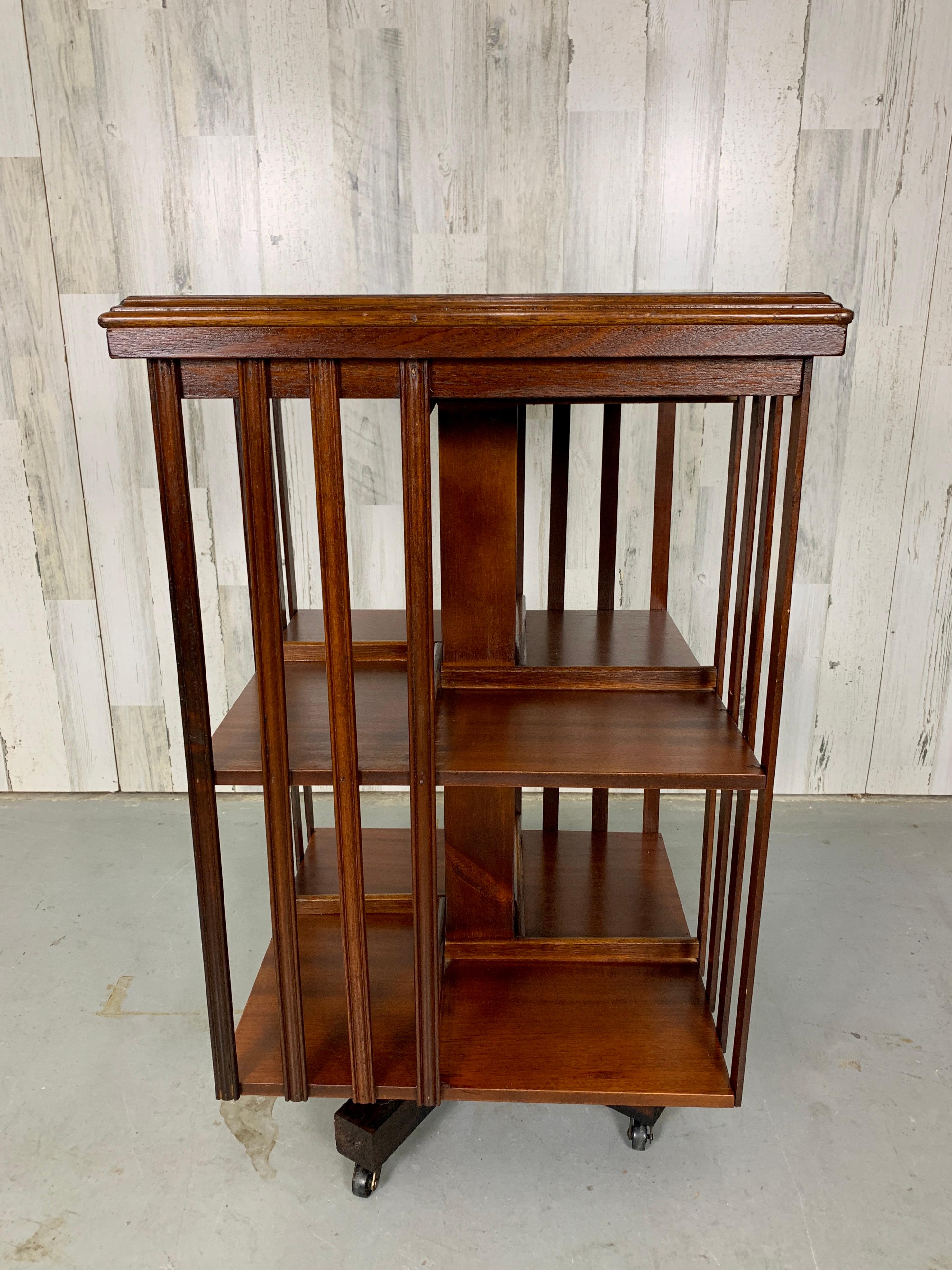 Rotating Bookcase with Marquetry In Good Condition In Denton, TX