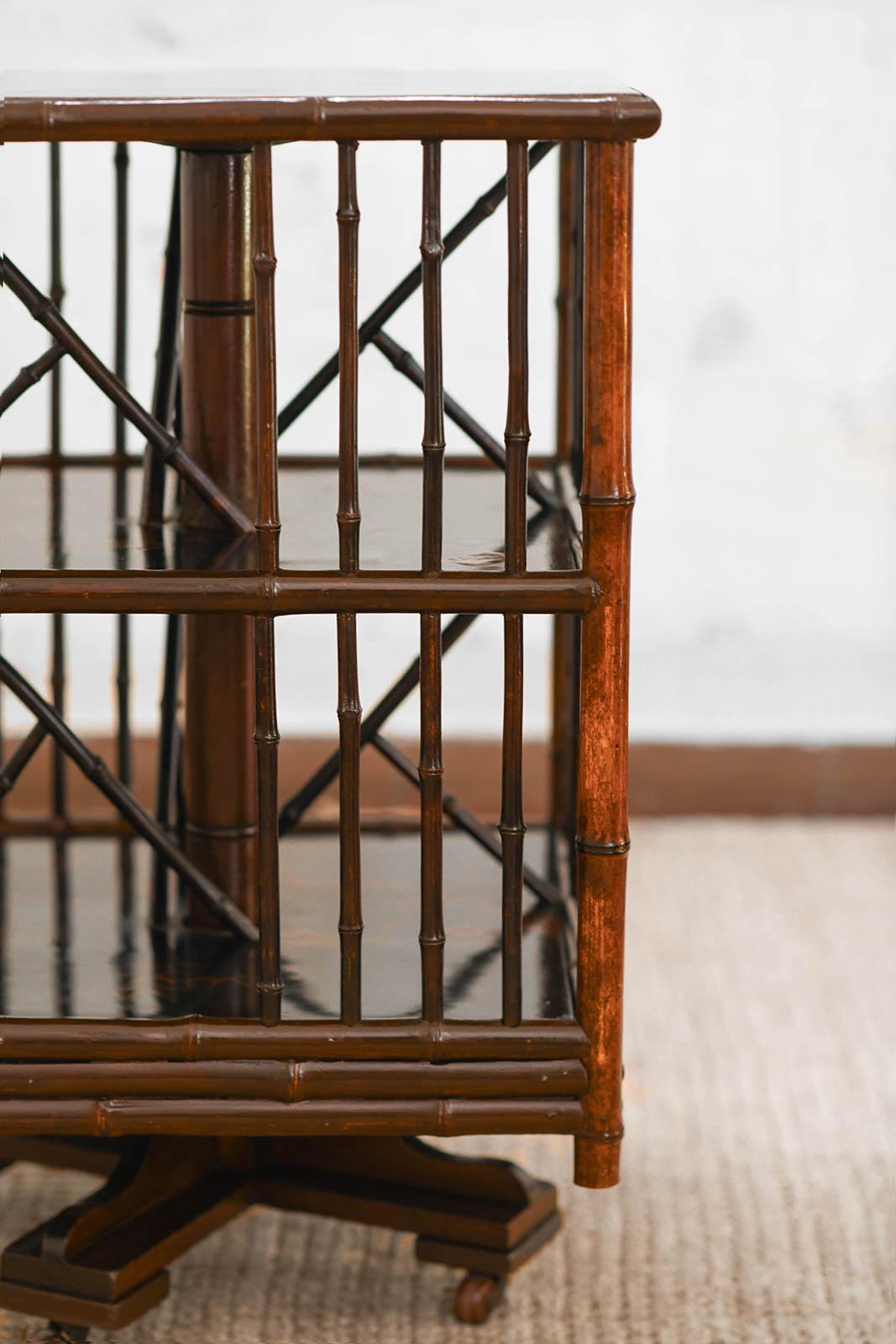 Bamboo Rotating Bookshelf, in the Style of Maison Perret & Vibert, France Late 19th c.