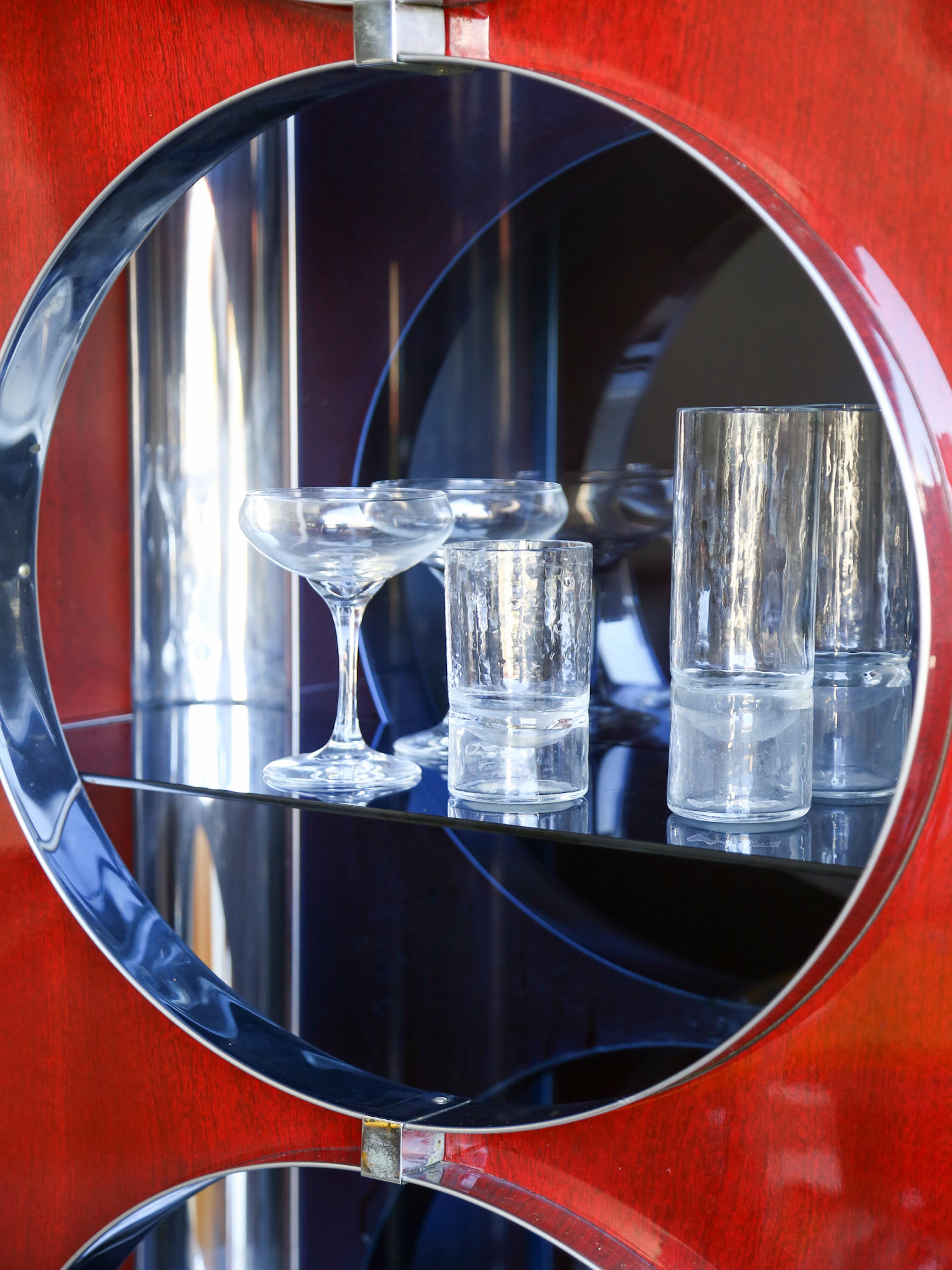 Rotating Dry Bar Cabinet in the Style of Willy Rizzo in Wood & Chrome 4
