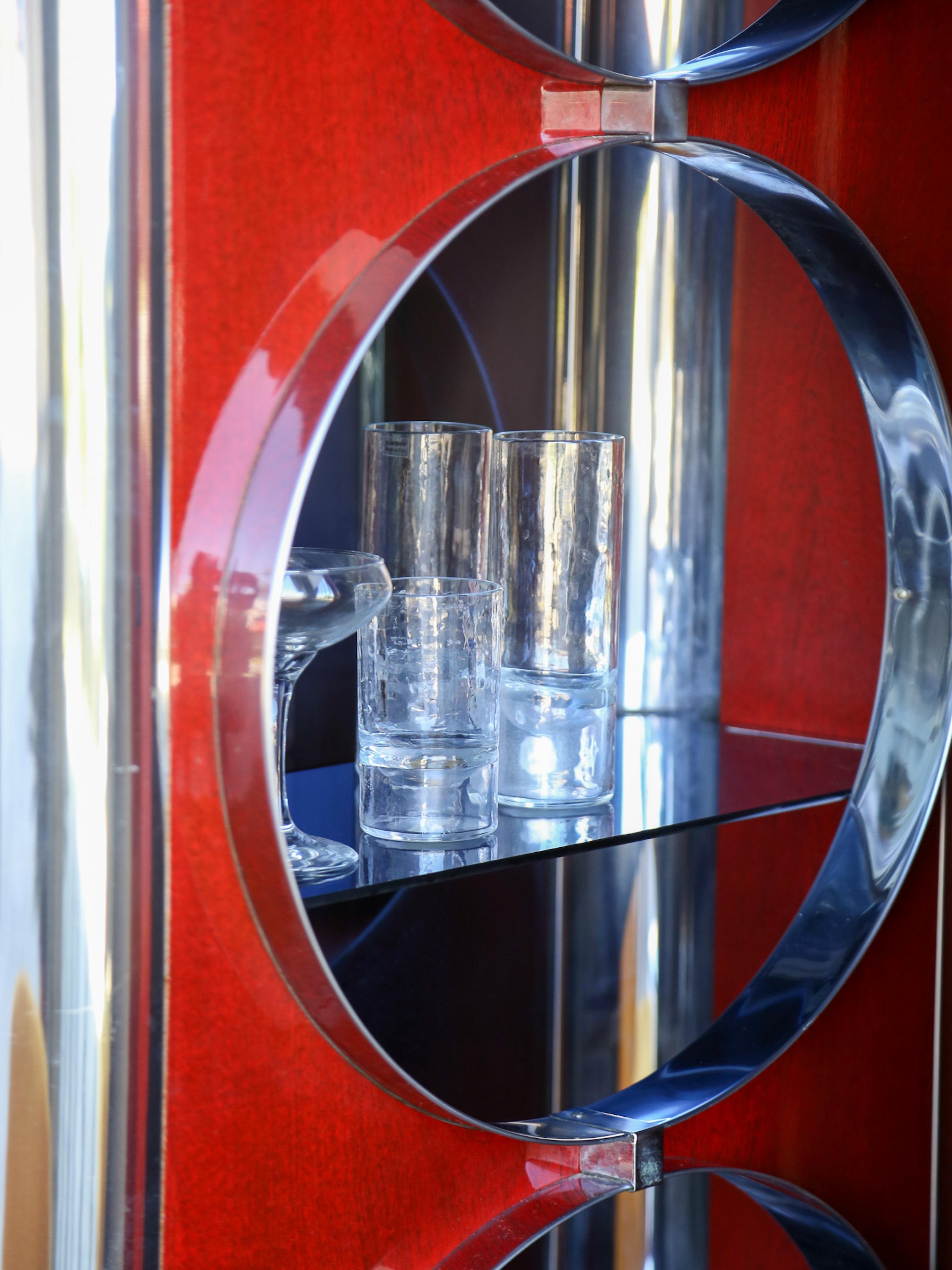 Rotating Dry Bar Cabinet in the Style of Willy Rizzo in Wood & Chrome 5