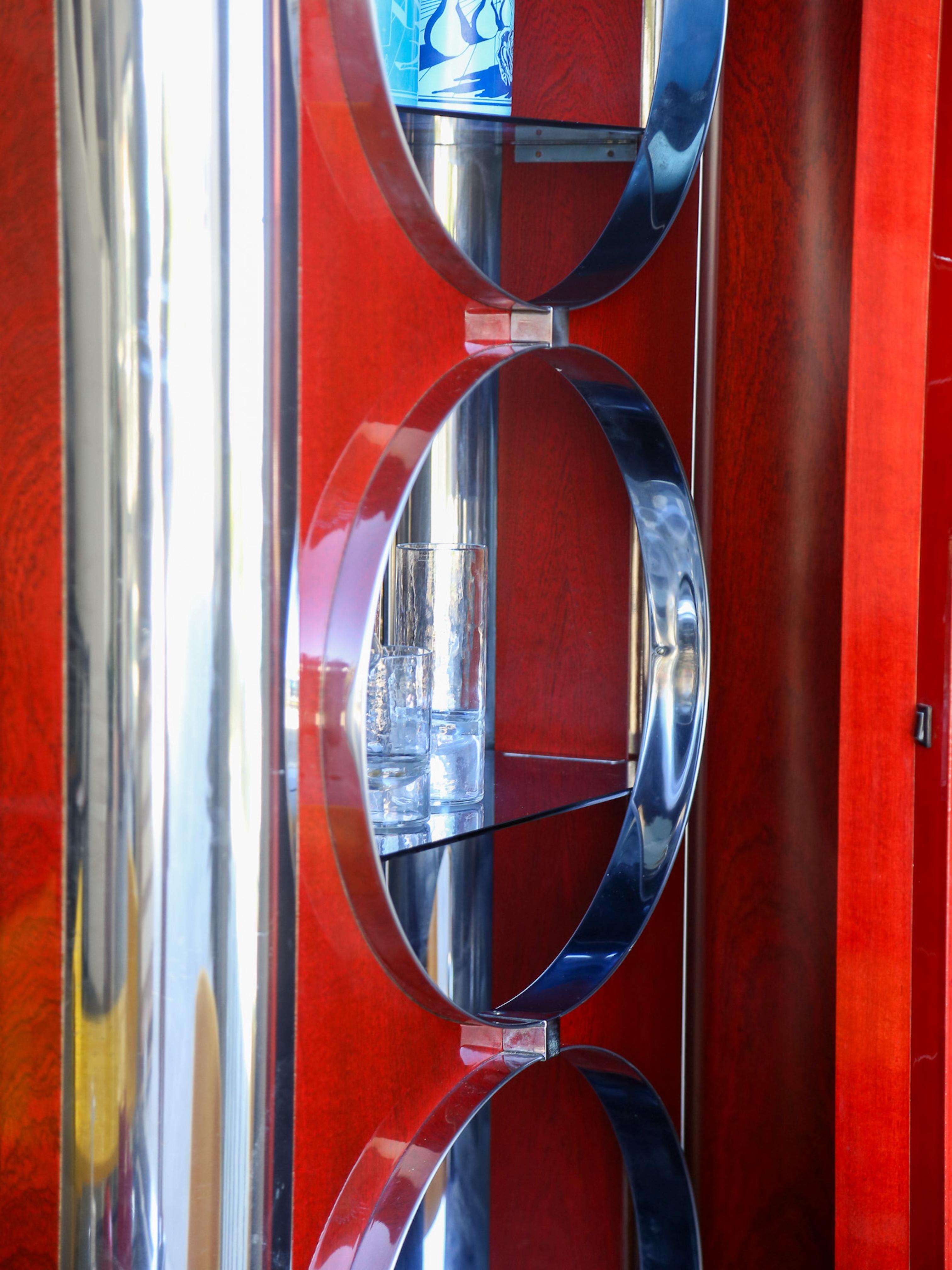 Rotating Dry Bar Cabinet in the Style of Willy Rizzo in Wood & Chrome 6