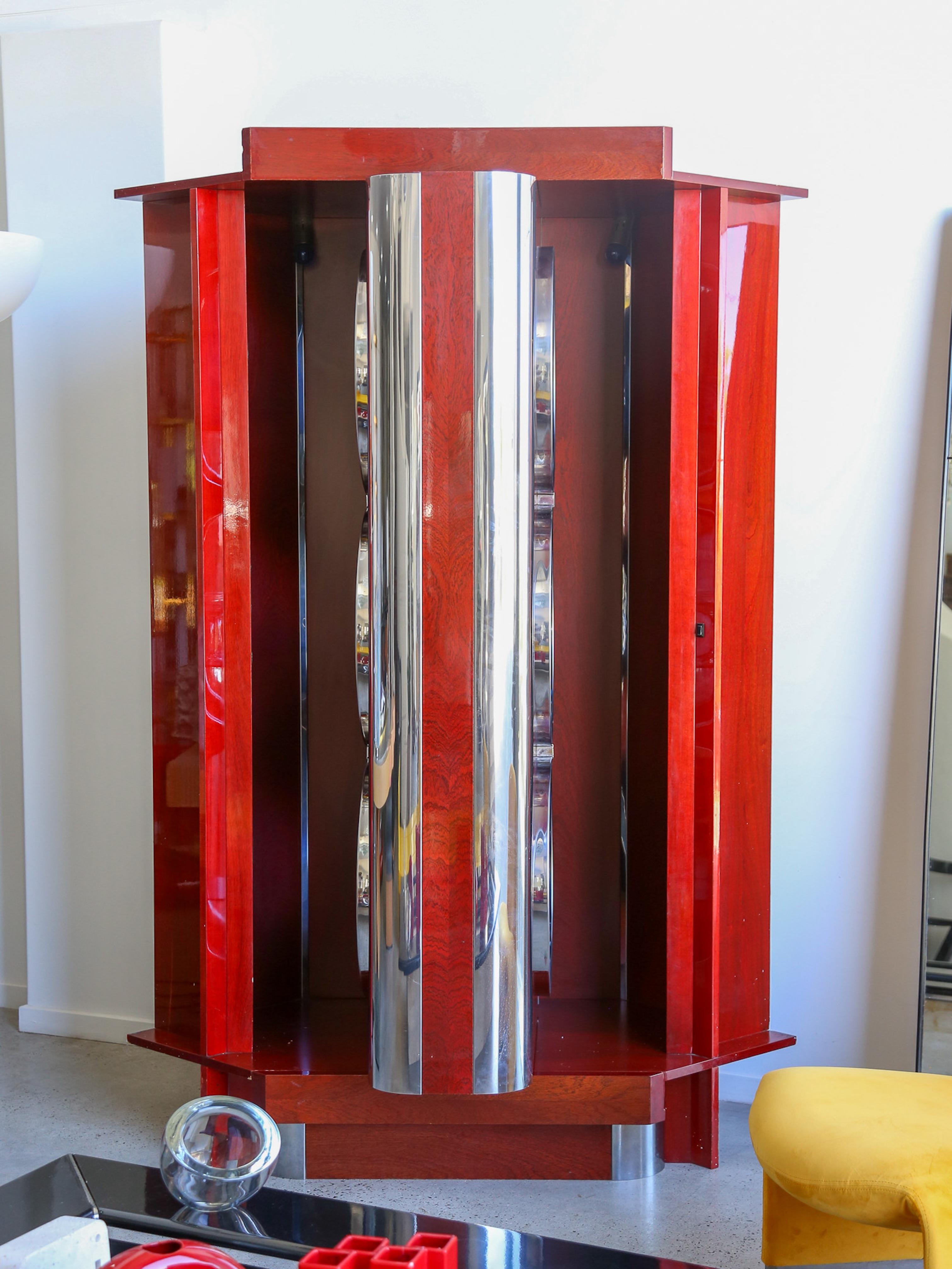 Rotating Dry Bar Cabinet in the Style of Willy Rizzo in Wood & Chrome 7