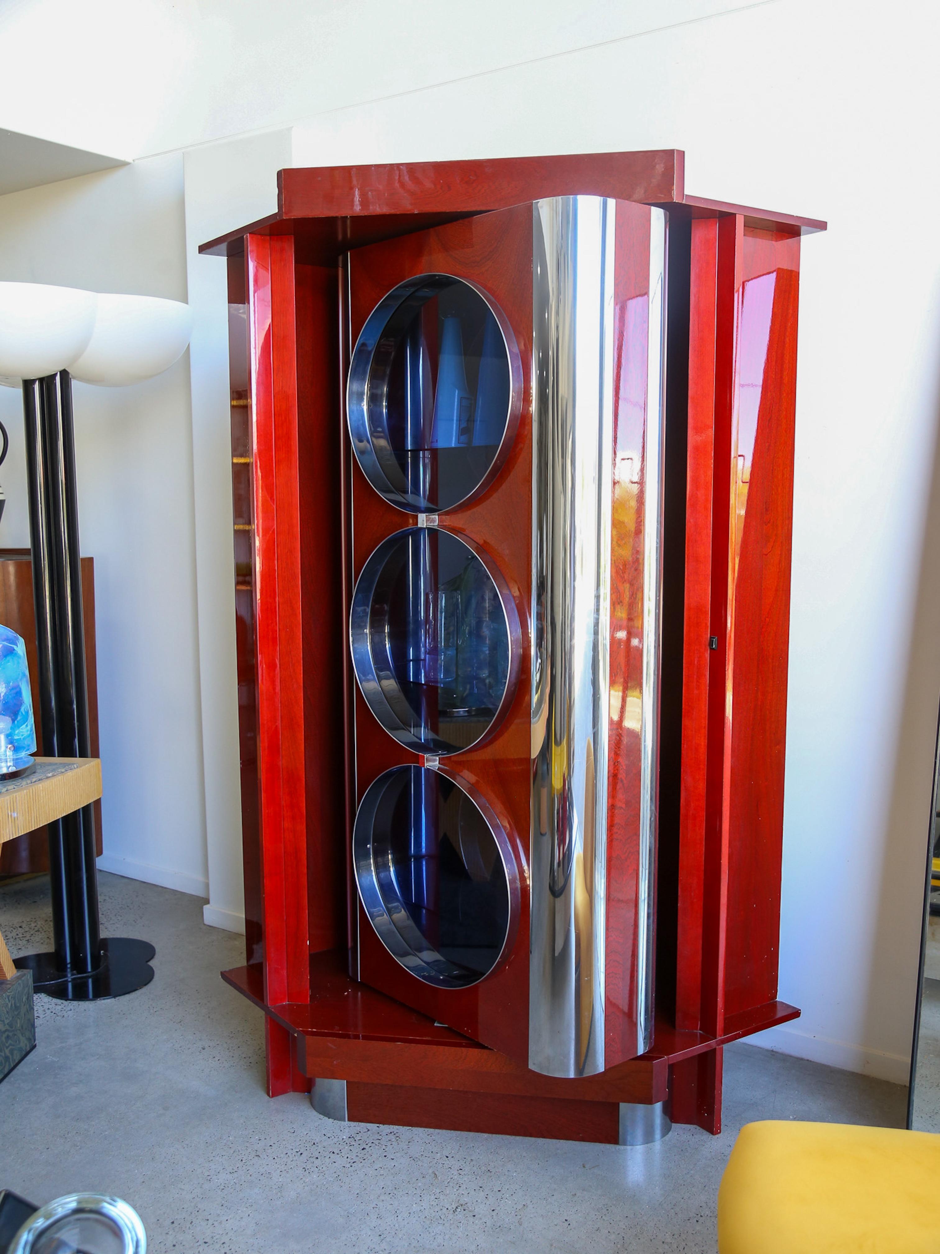Rotating Dry Bar Cabinet in the Style of Willy Rizzo in Wood & Chrome 8