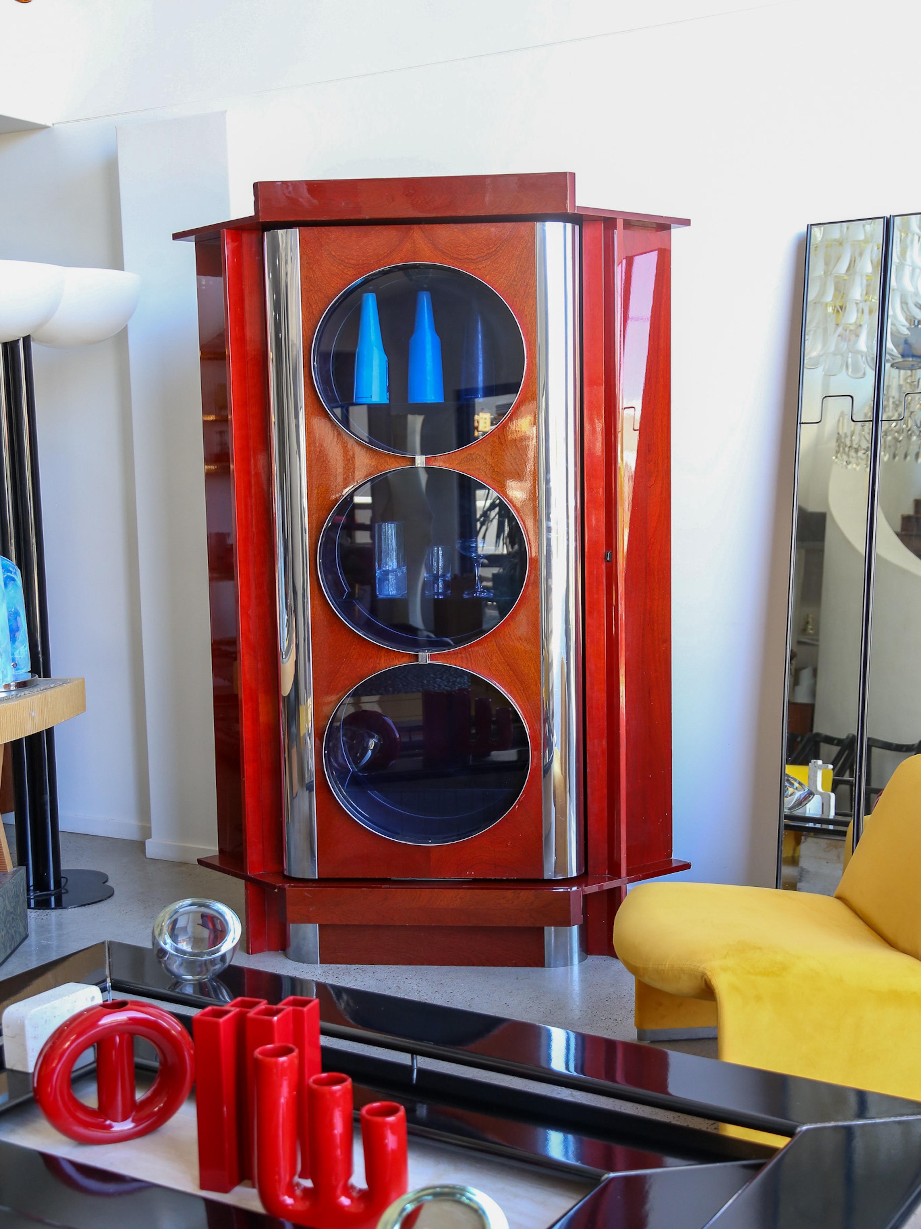 Rotating Dry Bar Cabinet in the Style of Willy Rizzo in Wood & Chrome 9