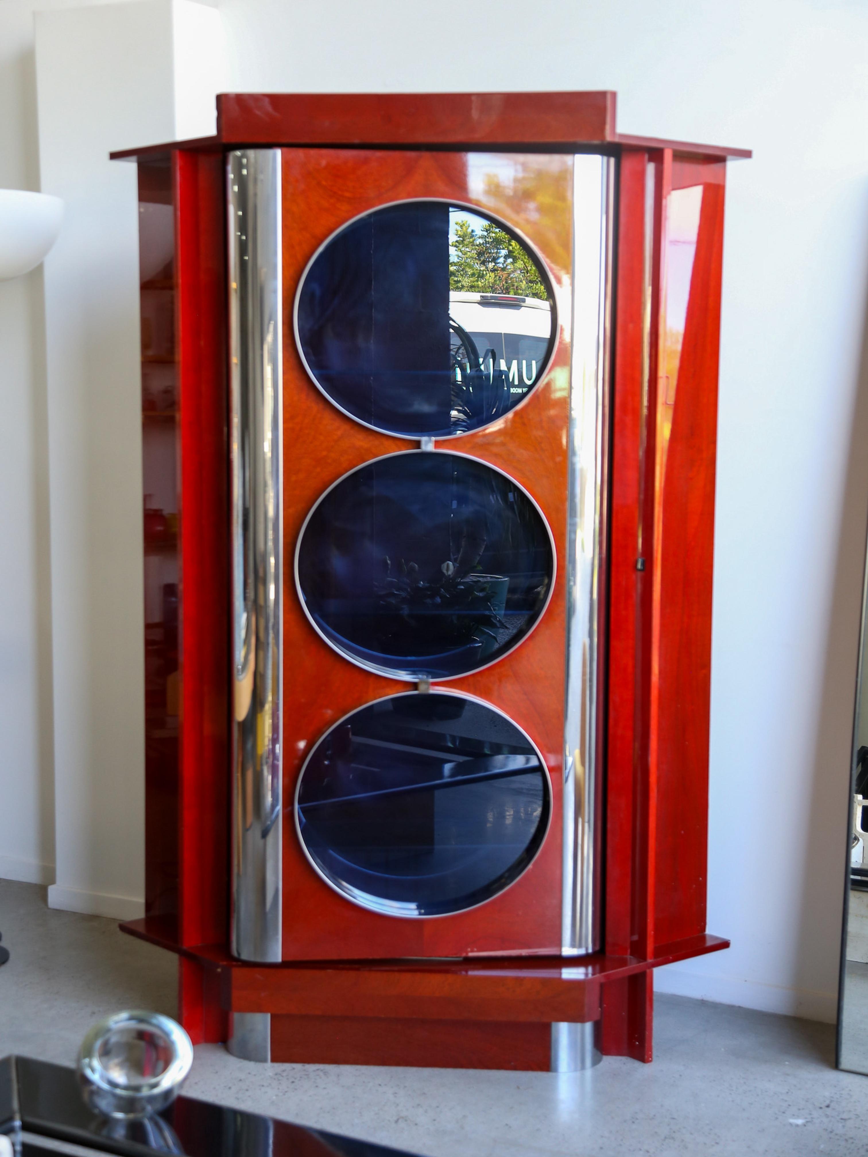 Rotating Dry Bar Cabinet in the Style of Willy Rizzo in Wood & Chrome 10