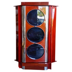 Rotating Dry Bar Cabinet in the Style of Willy Rizzo in Wood & Chrome
