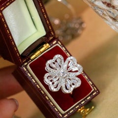 Rotating Four-Leaf Clover Ring 18k Gold Diamonds