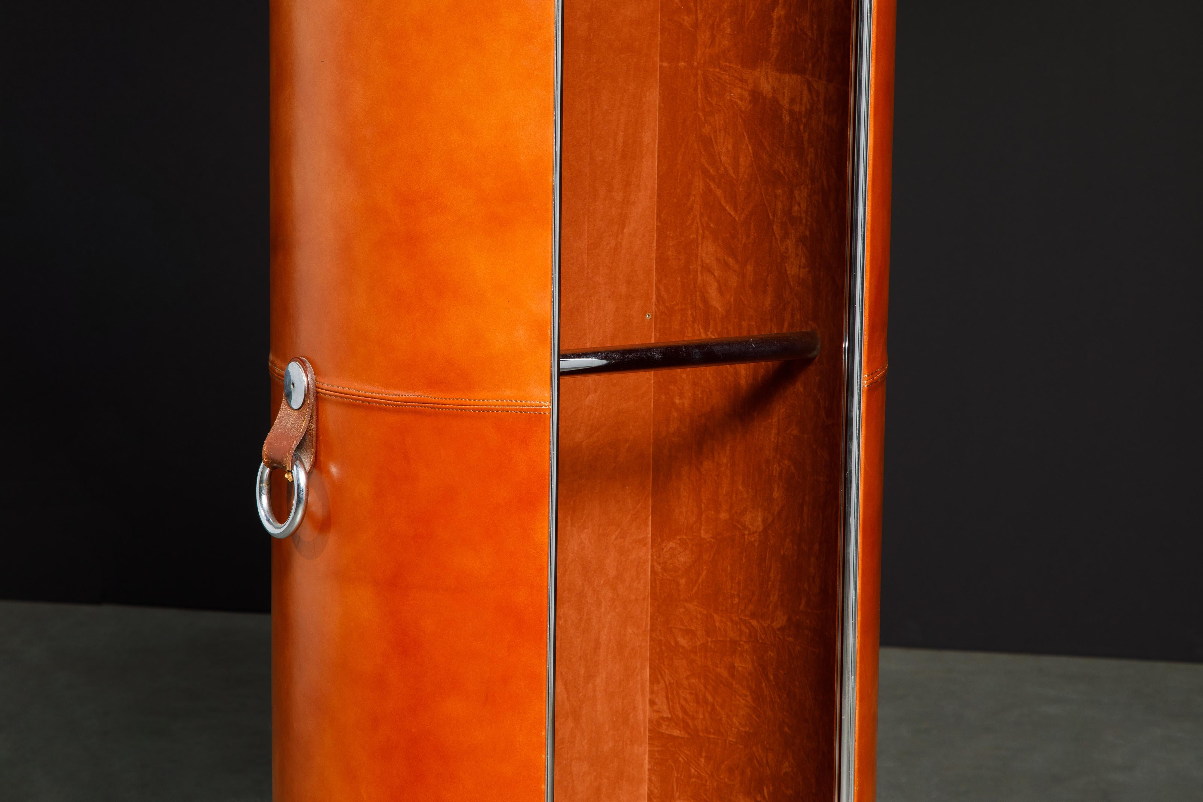 Rotating Mirrored Wardrobe in Leather by Guido Faleshini for i4 Mariani, 1970s 13